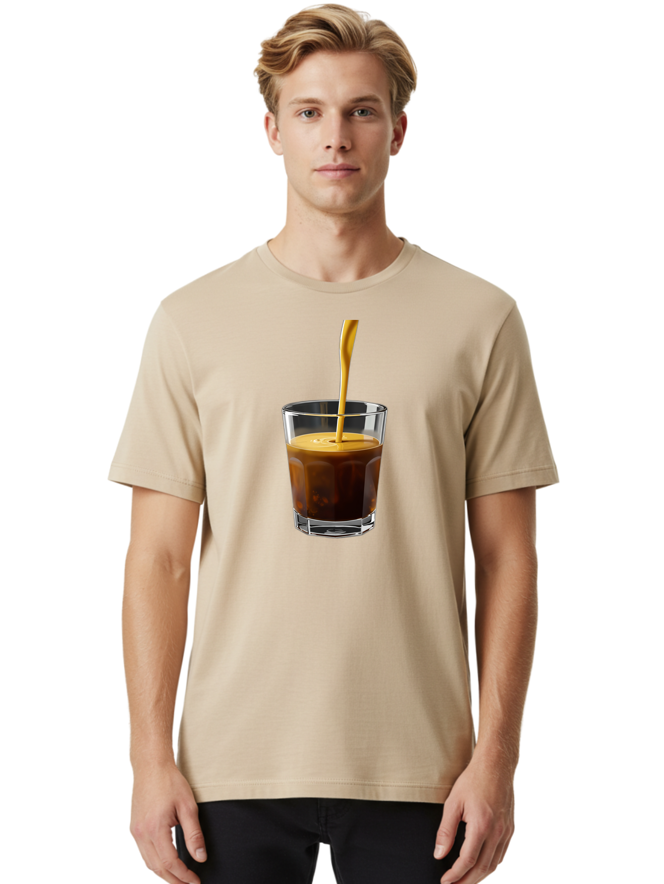 Coffee-In-Glass Men'S Graphic Tee, 100% Cotton, Comfortable Casual Summer Wear, Machine Washable, Coffee Being Poured, Espresso In A Glass, Coffee Drink, Creamy Texture, Rich Flavor, Coffee Lover, Morning Pick-Me-Up, Caffeine Fix Bab801 20