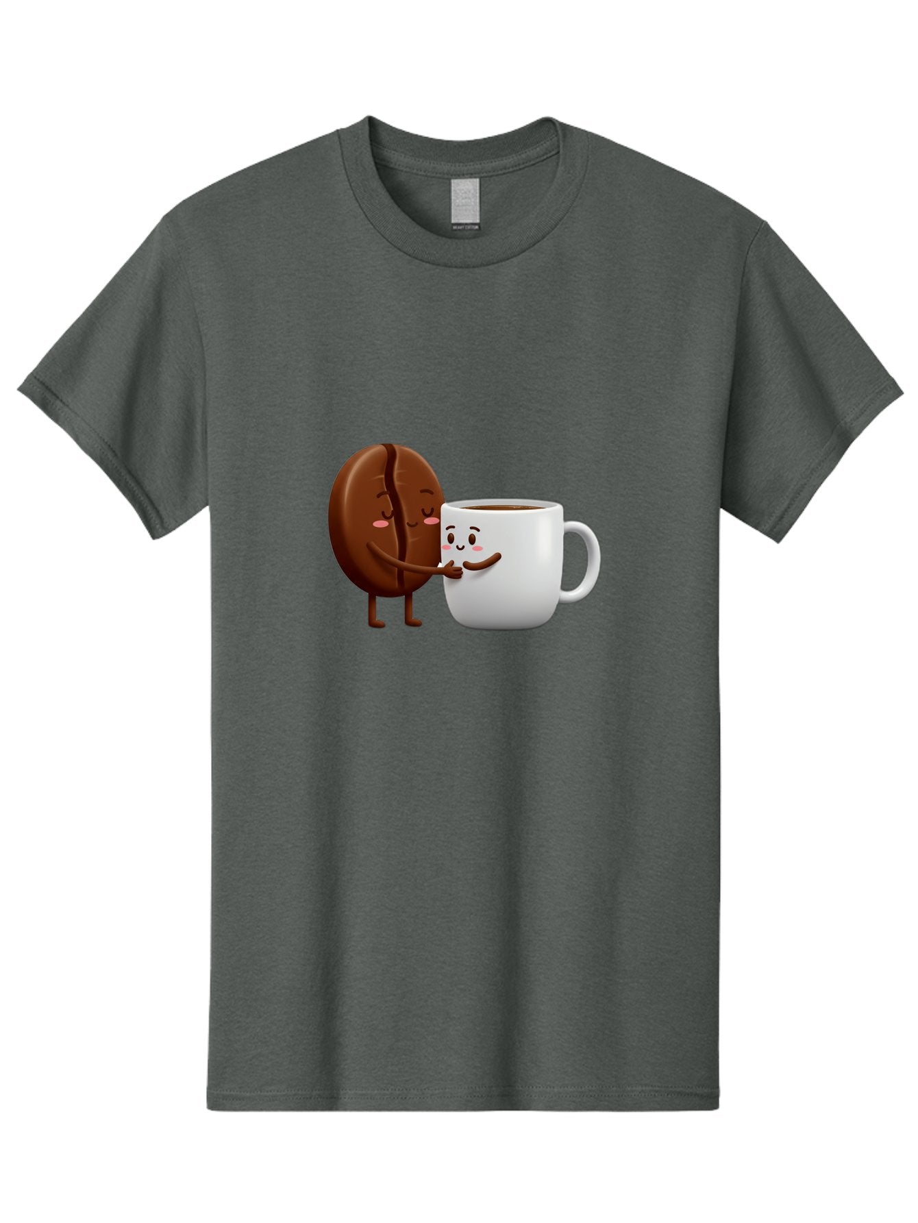 Coffee-Kissing Men'S Graphic Tee, 100% Cotton, Comfortable Casual Summer Wear, Machine Washable, Cartoon Cookie, Coffee Mug, Anthropomorphic Characters, Smiling Faces, Friendly Interaction, Chocolate Cookie, Coffee Drink, Bab802