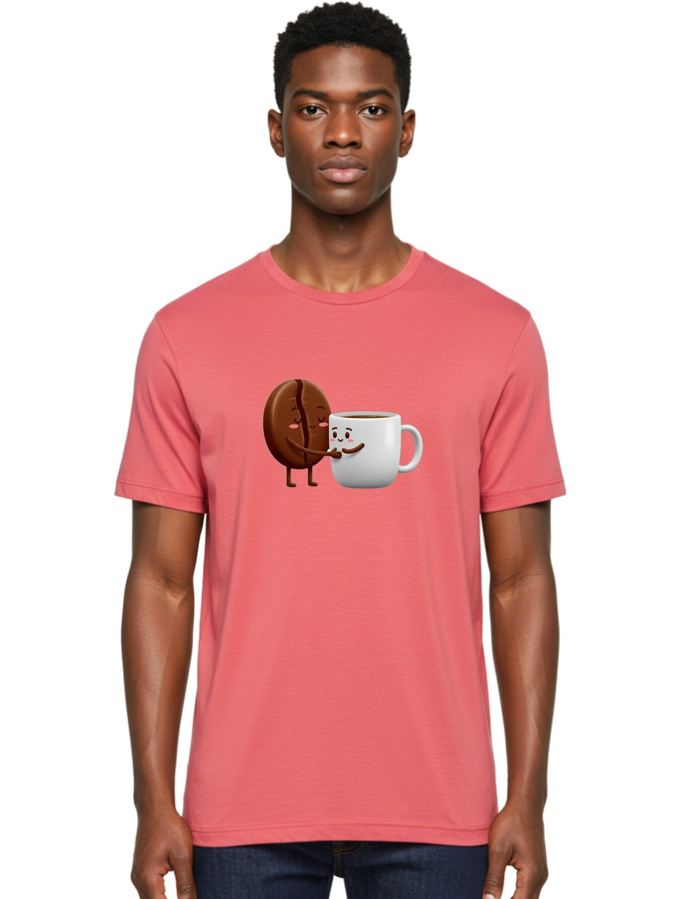 Coffee-Kissing Men'S Graphic Tee, 100% Cotton, Comfortable Casual Summer Wear, Machine Washable, Cartoon Cookie, Coffee Mug, Anthropomorphic Characters, Smiling Faces, Friendly Interaction, Chocolate Cookie, Coffee Drink, Bab802 29