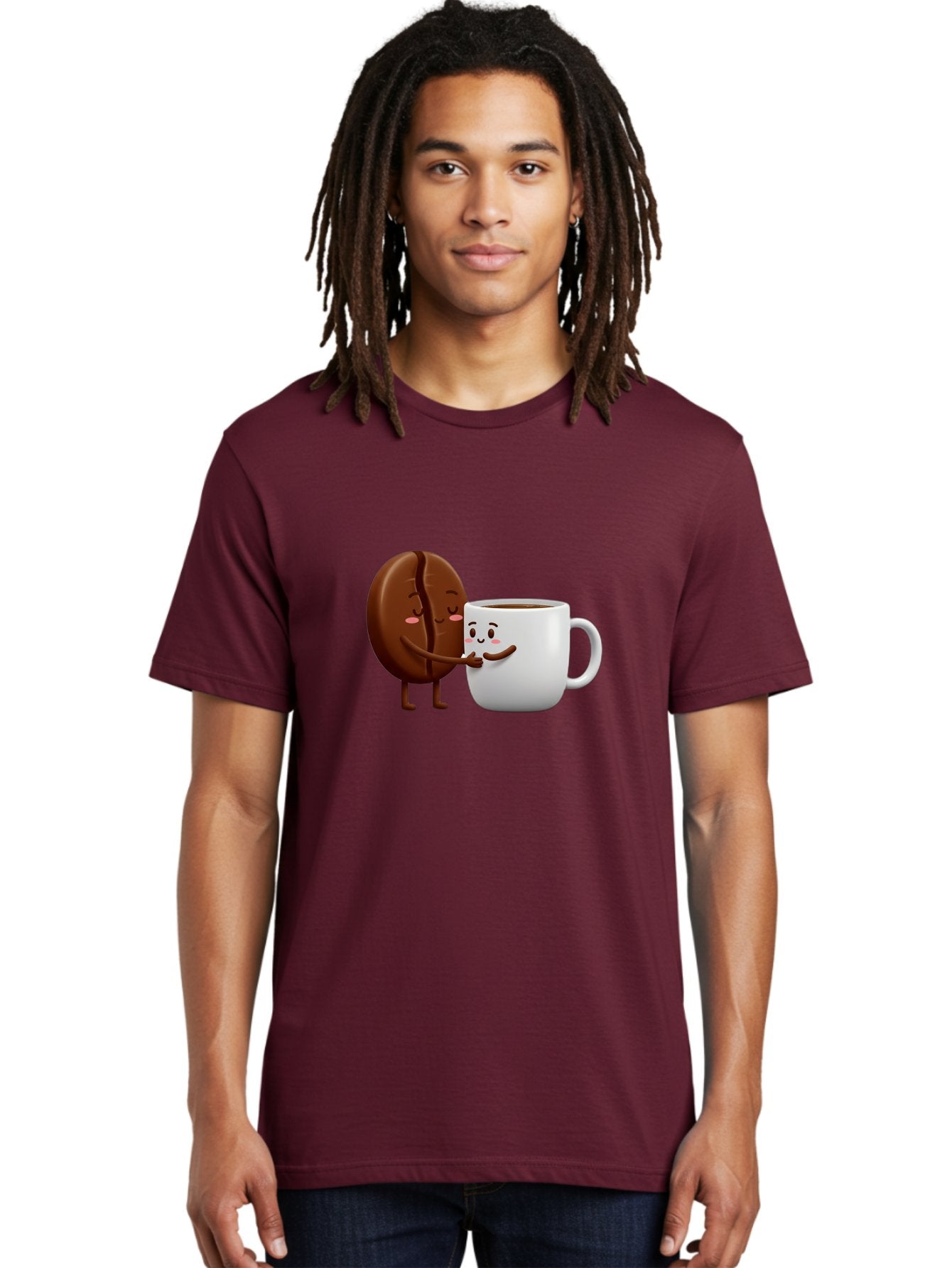 Coffee-Kissing Men'S Graphic Tee, 100% Cotton, Comfortable Casual Summer Wear, Machine Washable, Cartoon Cookie, Coffee Mug, Anthropomorphic Characters, Smiling Faces, Friendly Interaction, Chocolate Cookie, Coffee Drink, Bab802 28