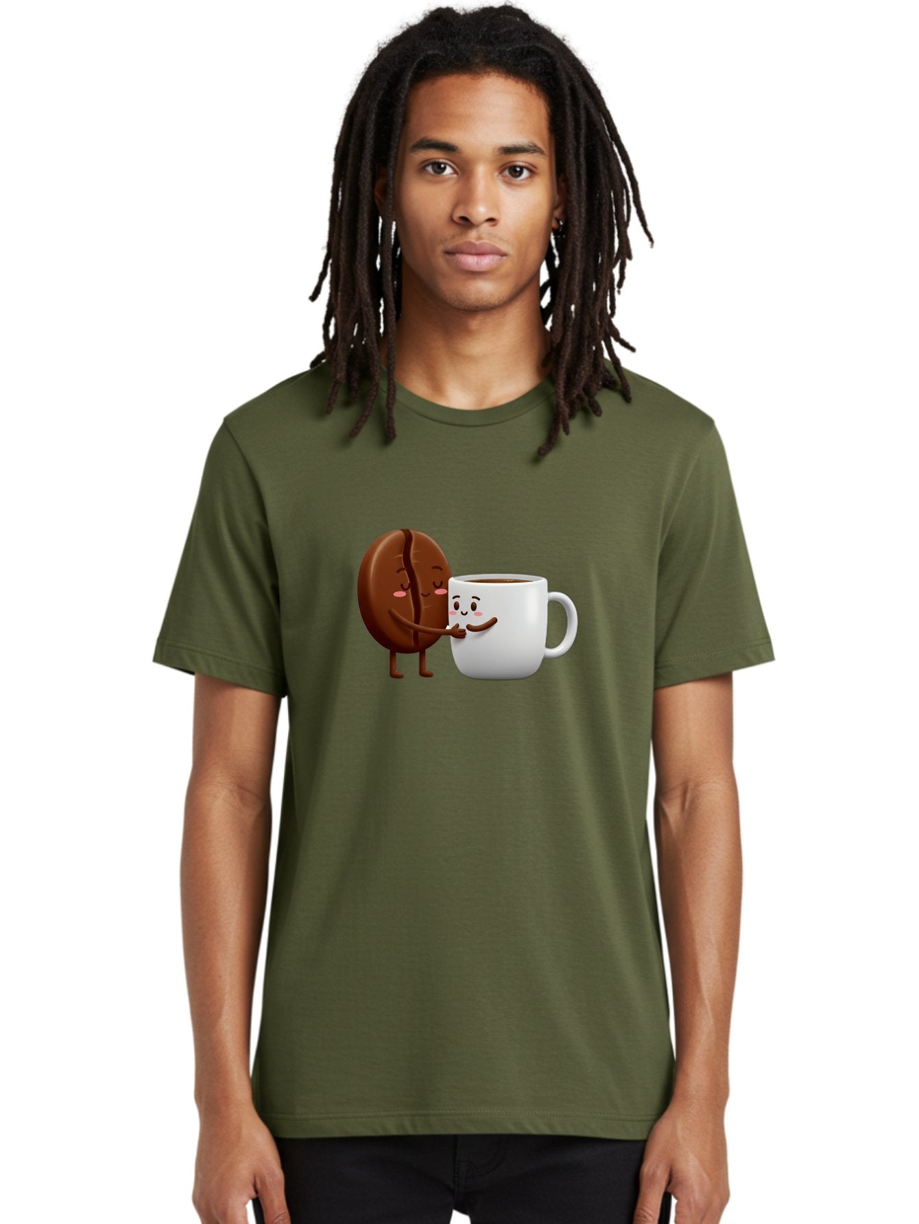 Coffee-Kissing Men'S Graphic Tee, 100% Cotton, Comfortable Casual Summer Wear, Machine Washable, Cartoon Cookie, Coffee Mug, Anthropomorphic Characters, Smiling Faces, Friendly Interaction, Chocolate Cookie, Coffee Drink, Bab802 18