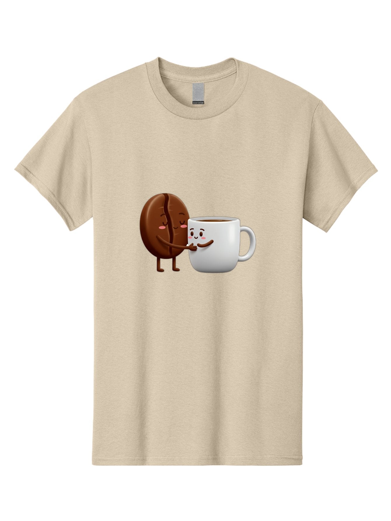 Coffee-Kissing Men'S Graphic Tee, 100% Cotton, Comfortable Casual Summer Wear, Machine Washable, Cartoon Cookie, Coffee Mug, Anthropomorphic Characters, Smiling Faces, Friendly Interaction, Chocolate Cookie, Coffee Drink, Bab802 13