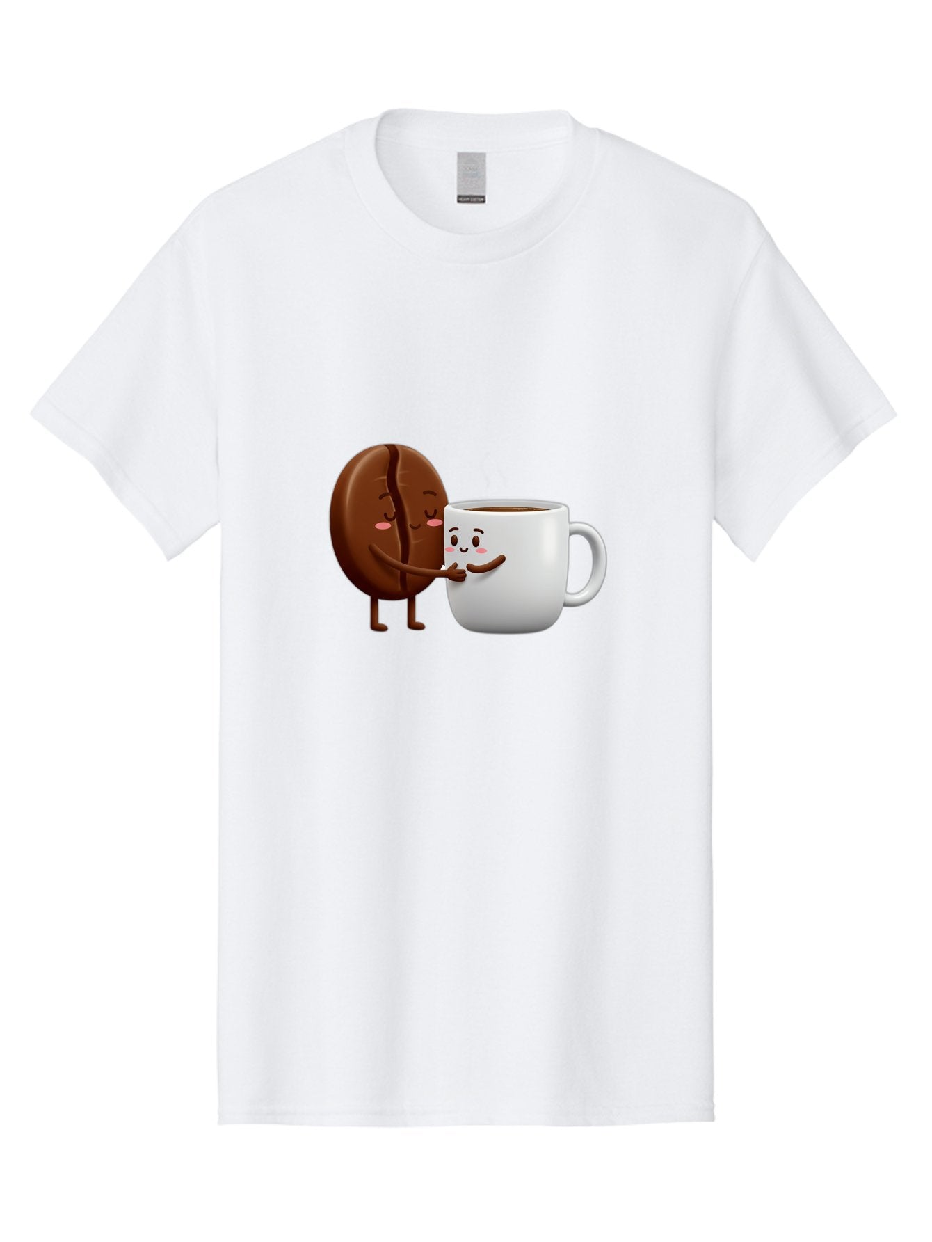 Coffee-Kissing Men'S Graphic Tee, 100% Cotton, Comfortable Casual Summer Wear, Machine Washable, Cartoon Cookie, Coffee Mug, Anthropomorphic Characters, Smiling Faces, Friendly Interaction, Chocolate Cookie, Coffee Drink, Bab802