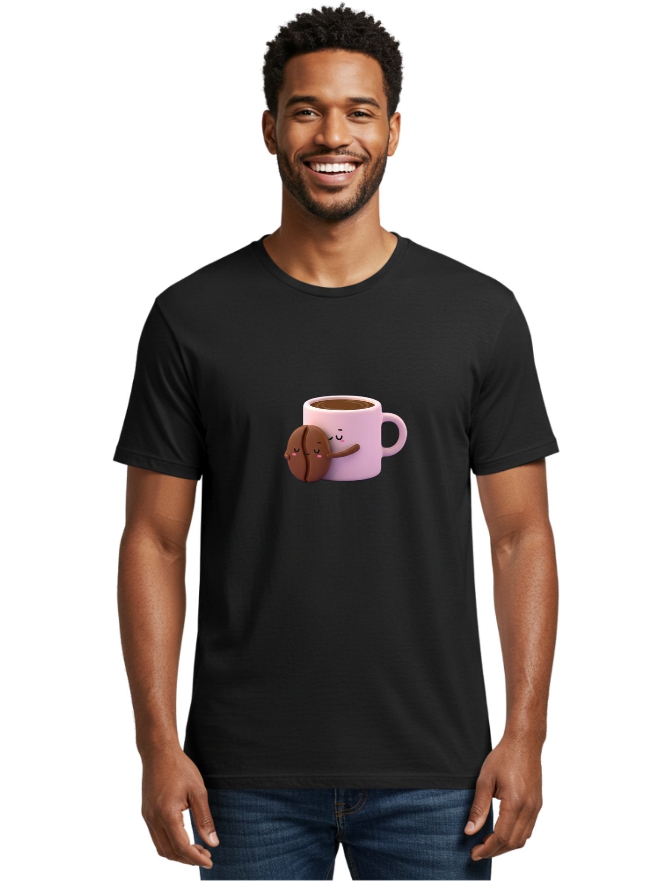 Coffee-Mug-Hugging-Cookie Men'S Graphic Tee, 100% Cotton, Comfortable Casual Summer Wear, Machine Washable, Cartoon Coffee Mug, Chocolate Chip Cookie, Kawaii Characters, Adorable Hugs, Happy Faces, Coffee Break, Sweet Treats, Yummy Goodies Bab803 22