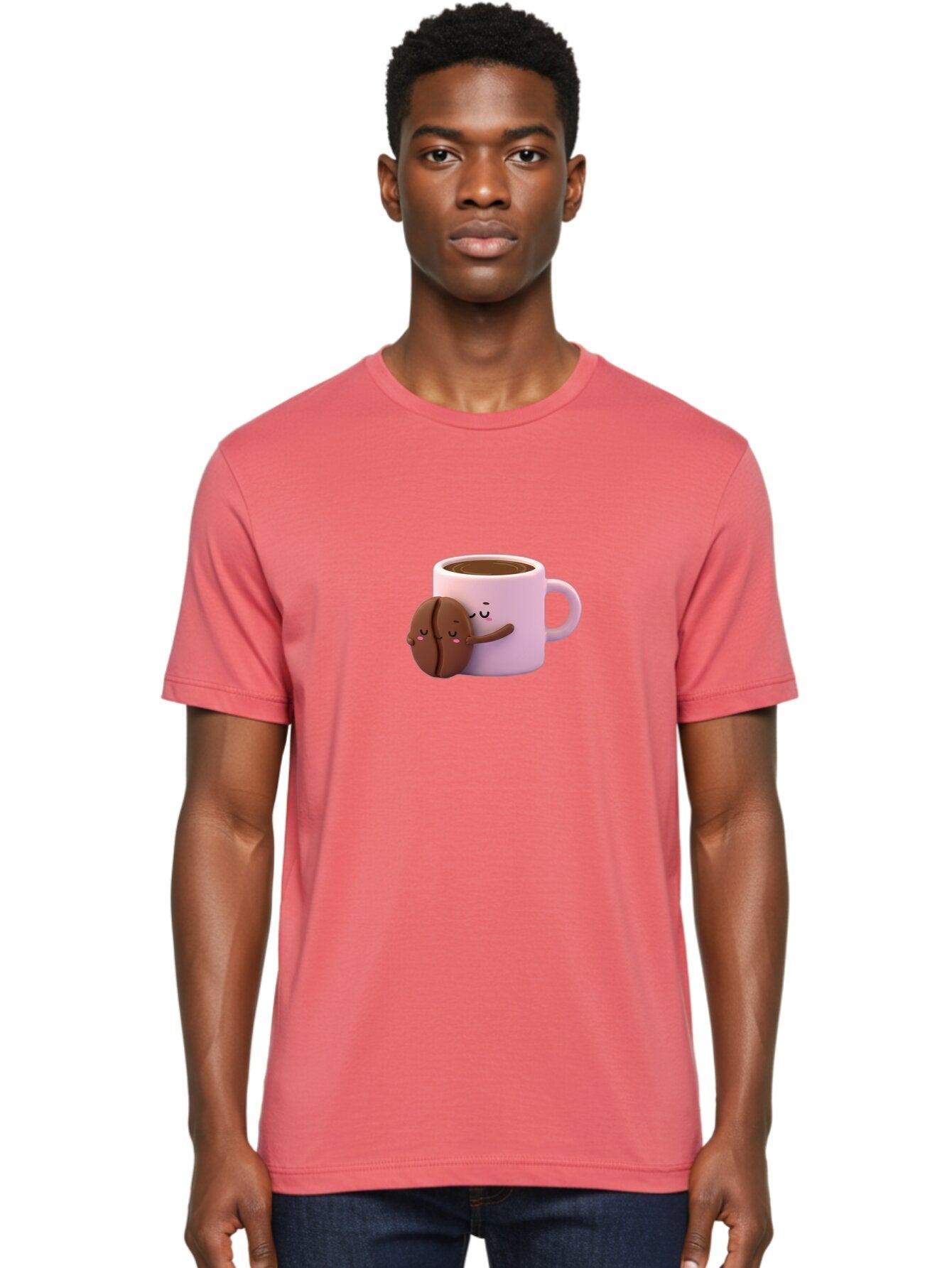Coffee-Mug-Hugging-Cookie Men'S Graphic Tee, 100% Cotton, Comfortable Casual Summer Wear, Machine Washable, Cartoon Coffee Mug, Chocolate Chip Cookie, Kawaii Characters, Adorable Hugs, Happy Faces, Coffee Break, Sweet Treats, Yummy Goodies Bab803 30