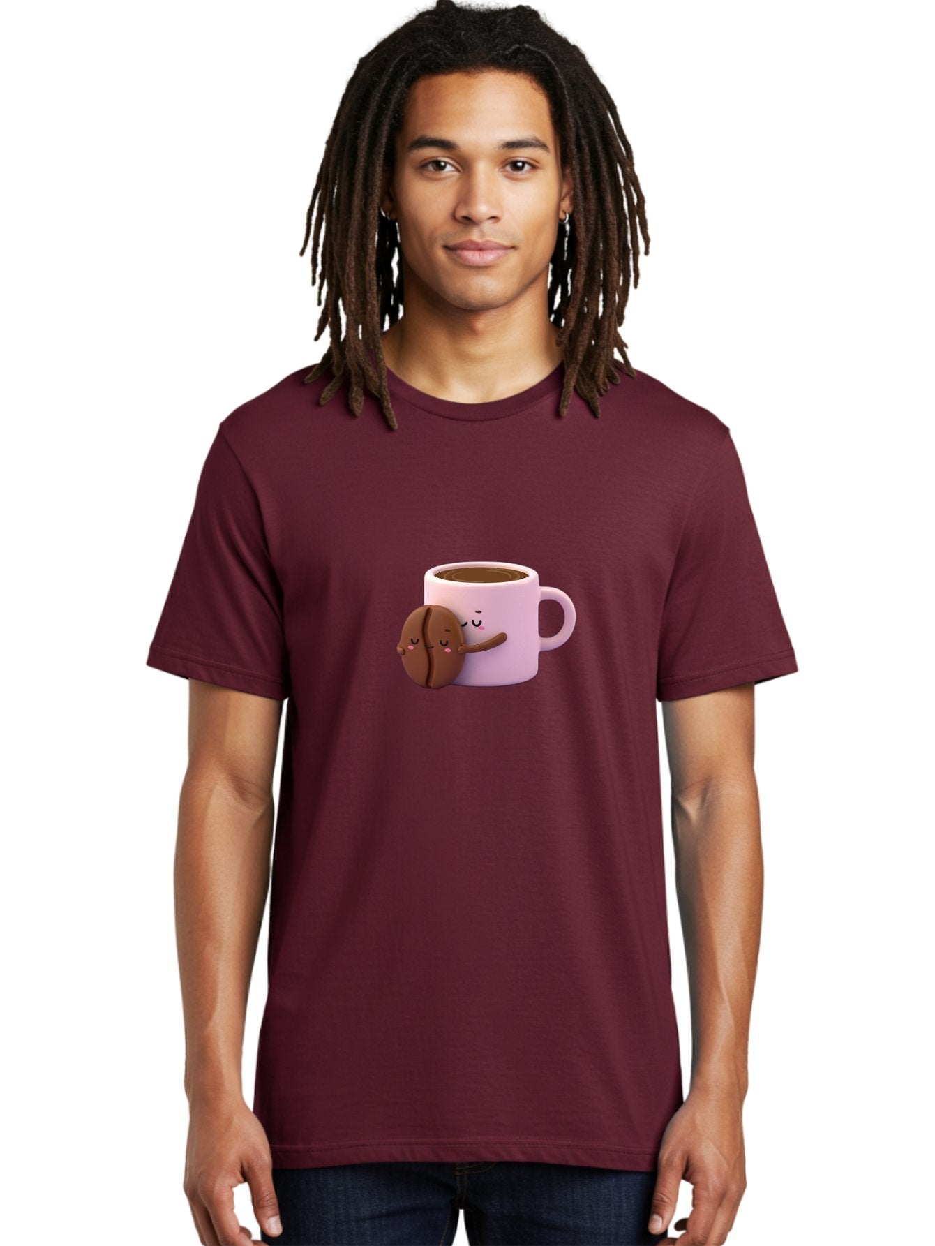 Coffee-Mug-Hugging-Cookie Men'S Graphic Tee, 100% Cotton, Comfortable Casual Summer Wear, Machine Washable, Cartoon Coffee Mug, Chocolate Chip Cookie, Kawaii Characters, Adorable Hugs, Happy Faces, Coffee Break, Sweet Treats, Yummy Goodies Bab803 16