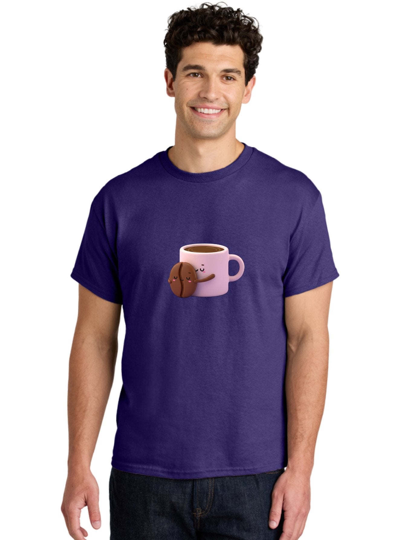 Coffee-Mug-Hugging-Cookie Men'S Graphic Tee, 100% Cotton, Comfortable Casual Summer Wear, Machine Washable, Cartoon Coffee Mug, Chocolate Chip Cookie, Kawaii Characters, Adorable Hugs, Happy Faces, Coffee Break, Sweet Treats, Yummy Goodies Bab803 19