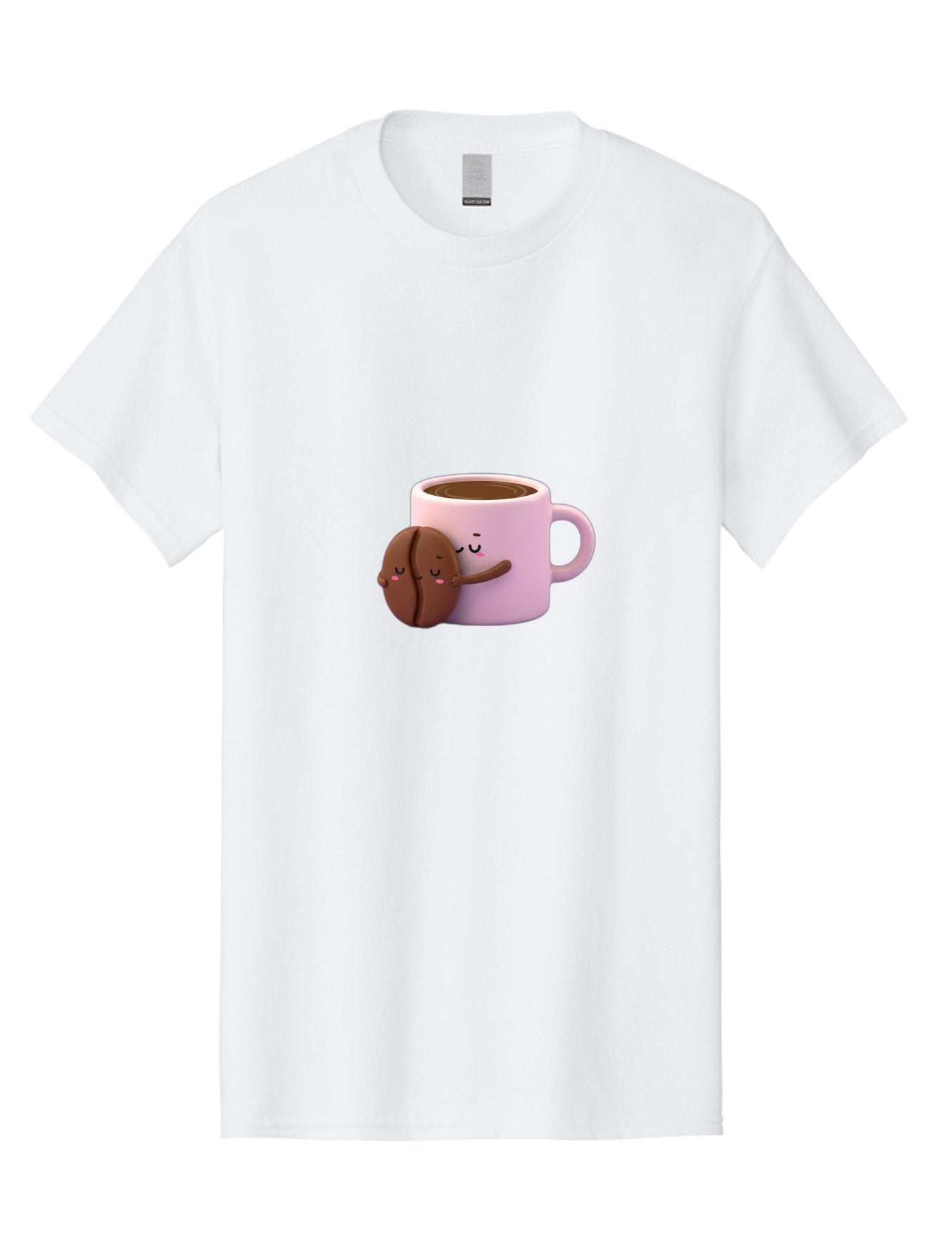 Coffee-Mug-Hugging-Cookie Men'S Graphic Tee, 100% Cotton, Comfortable Casual Summer Wear, Machine Washable, Cartoon Coffee Mug, Chocolate Chip Cookie, Kawaii Characters, Adorable Hugs, Happy Faces, Coffee Break, Sweet Treats, Yummy Goodies Bab803