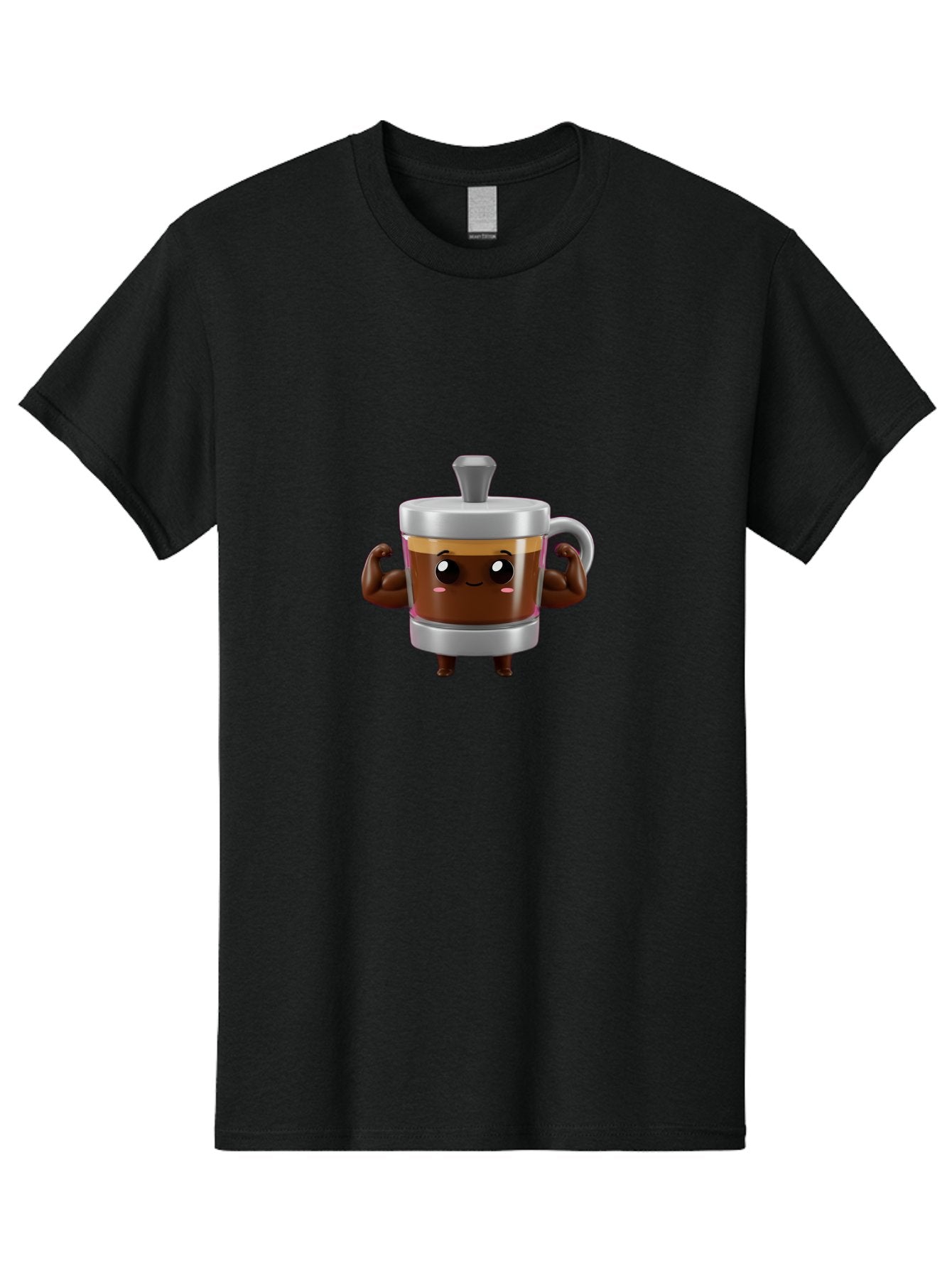 Coffee-Mug Men'S Graphic Tee, 100% Cotton, Comfortable Casual Summer Wear, Machine Washable, Cartoon Coffee Cup, Flexing Arms, Happy Face, Silver Lid, Brown Coffee, Espresso, Morning Pick-Me-Up, Caffeine Boost, Funny Character, 3D Illustration Bab805 9