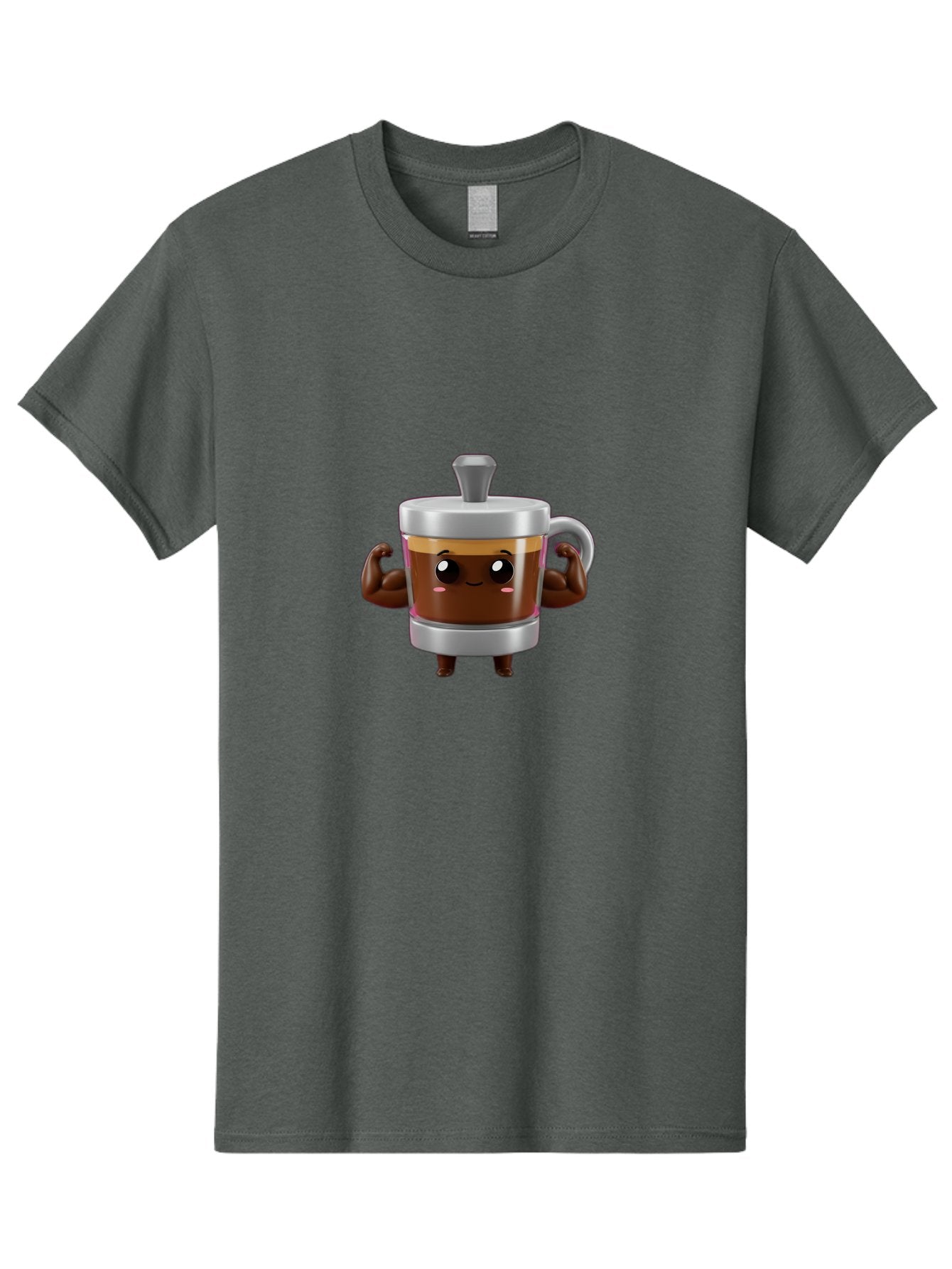 Coffee-Mug Men'S Graphic Tee, 100% Cotton, Comfortable Casual Summer Wear, Machine Washable, Cartoon Coffee Cup, Flexing Arms, Happy Face, Silver Lid, Brown Coffee, Espresso, Morning Pick-Me-Up, Caffeine Boost, Funny Character, 3D Illustration Bab805 15