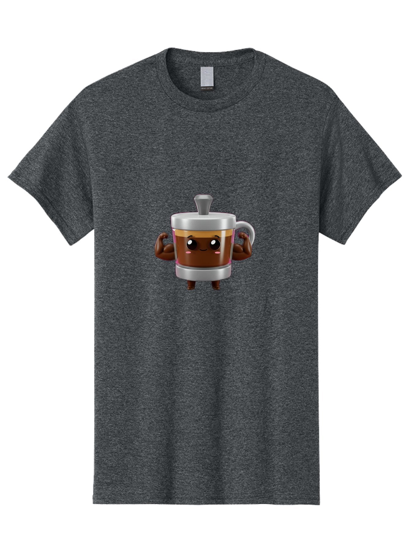 Coffee-Mug Men'S Graphic Tee, 100% Cotton, Comfortable Casual Summer Wear, Machine Washable, Cartoon Coffee Cup, Flexing Arms, Happy Face, Silver Lid, Brown Coffee, Espresso, Morning Pick-Me-Up, Caffeine Boost, Funny Character, 3D Illustration Bab805 5