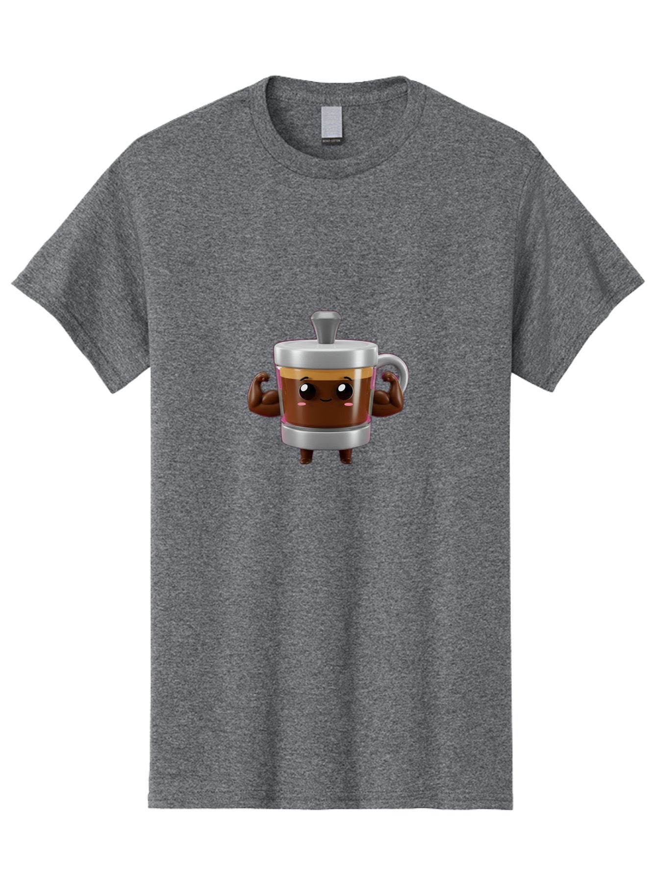 Coffee-Mug Men'S Graphic Tee, 100% Cotton, Comfortable Casual Summer Wear, Machine Washable, Cartoon Coffee Cup, Flexing Arms, Happy Face, Silver Lid, Brown Coffee, Espresso, Morning Pick-Me-Up, Caffeine Boost, Funny Character, 3D Illustration Bab805 7