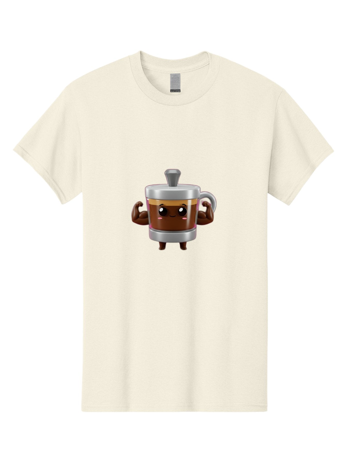 Coffee-Mug Men'S Graphic Tee, 100% Cotton, Comfortable Casual Summer Wear, Machine Washable, Cartoon Coffee Cup, Flexing Arms, Happy Face, Silver Lid, Brown Coffee, Espresso, Morning Pick-Me-Up, Caffeine Boost, Funny Character, 3D Illustration Bab805 4