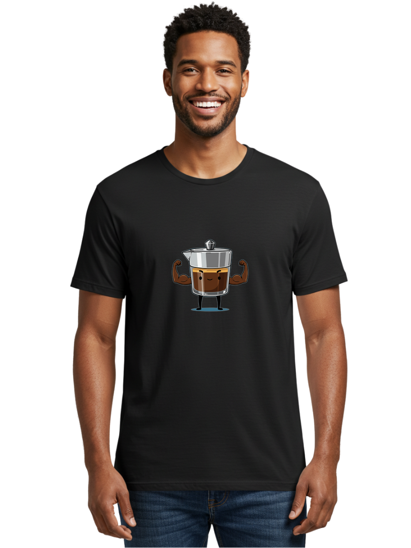 Coffee-Pot Men'S Graphic Tee, 100% Cotton, Comfortable Casual Summer Wear, Machine Washable, Coffee Pot Character, Flexing Arms, Strong Coffee, Cartoon Coffee, Humorous Design, Coffee Humor, Funny Coffee, Coffee Love, Morning Coffee Bab806 18