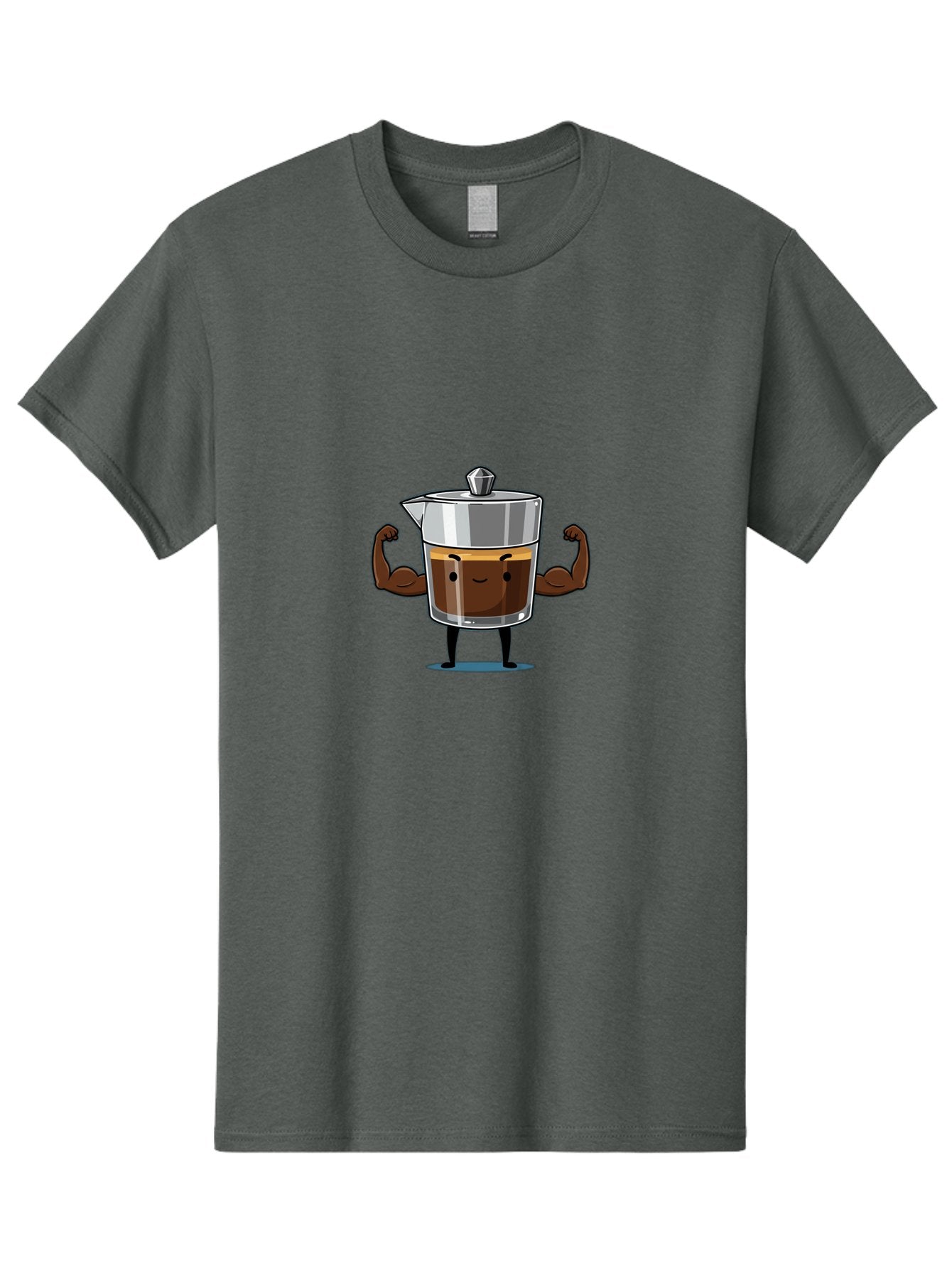 Coffee-Pot Men'S Graphic Tee, 100% Cotton, Comfortable Casual Summer Wear, Machine Washable, Coffee Pot Character, Flexing Arms, Strong Coffee, Cartoon Coffee, Humorous Design, Coffee Humor, Funny Coffee, Coffee Love, Morning Coffee Bab806