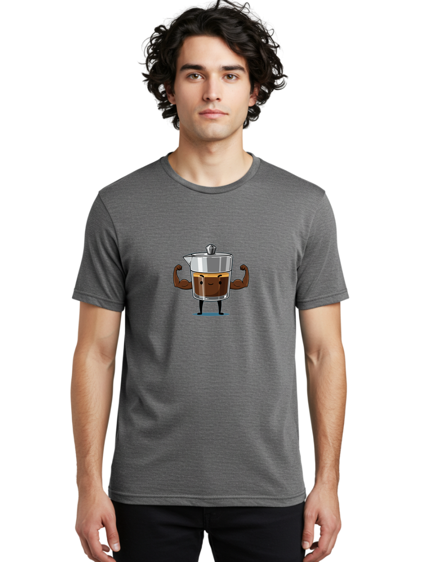 Coffee-Pot Men'S Graphic Tee, 100% Cotton, Comfortable Casual Summer Wear, Machine Washable, Coffee Pot Character, Flexing Arms, Strong Coffee, Cartoon Coffee, Humorous Design, Coffee Humor, Funny Coffee, Coffee Love, Morning Coffee Bab806 28
