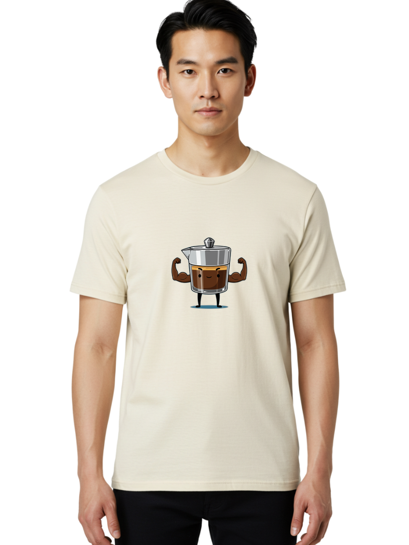 Coffee-Pot Men'S Graphic Tee, 100% Cotton, Comfortable Casual Summer Wear, Machine Washable, Coffee Pot Character, Flexing Arms, Strong Coffee, Cartoon Coffee, Humorous Design, Coffee Humor, Funny Coffee, Coffee Love, Morning Coffee Bab806 23