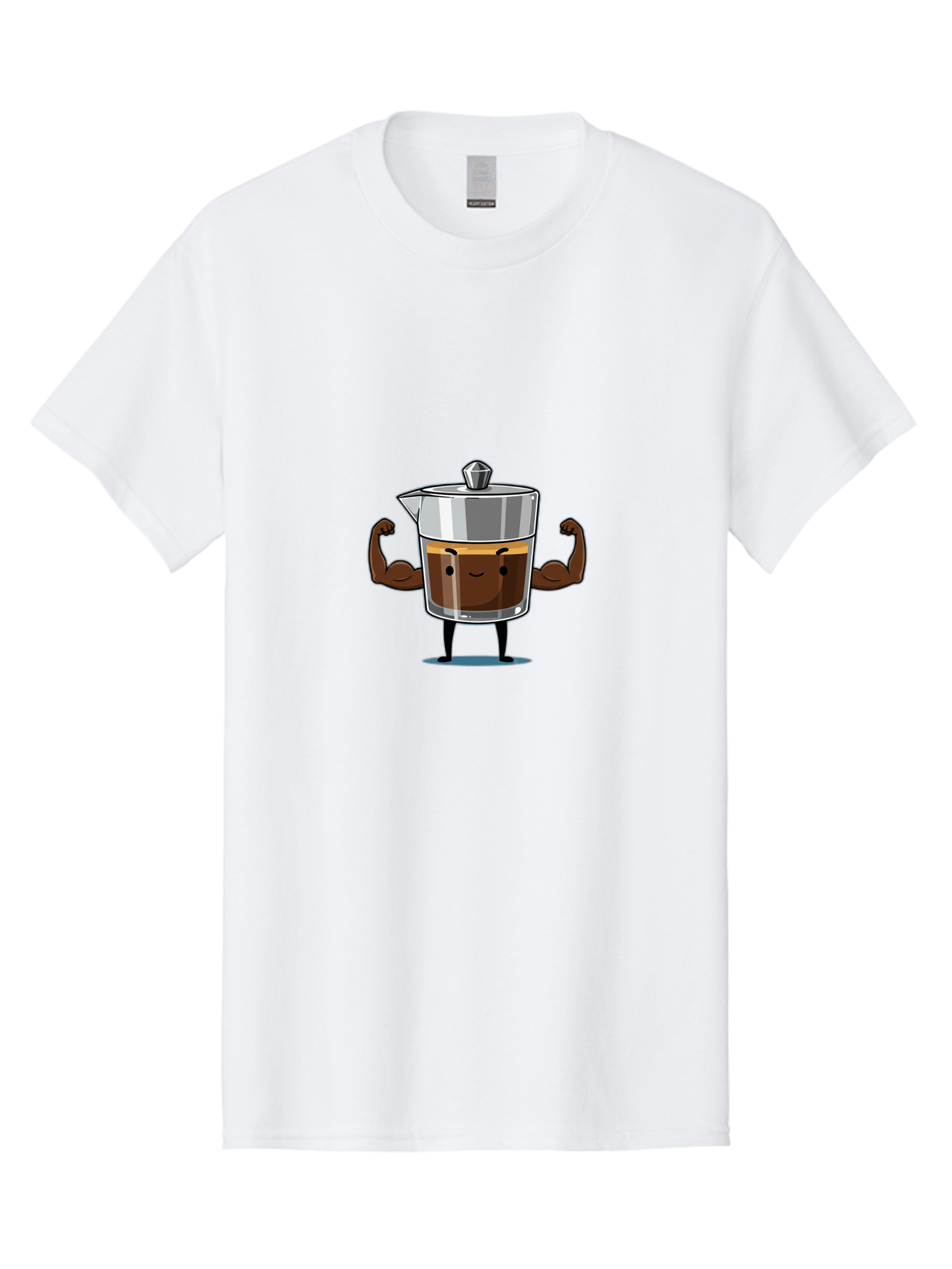 Coffee-Pot Men'S Graphic Tee, 100% Cotton, Comfortable Casual Summer Wear, Machine Washable, Coffee Pot Character, Flexing Arms, Strong Coffee, Cartoon Coffee, Humorous Design, Coffee Humor, Funny Coffee, Coffee Love, Morning Coffee Bab806 6