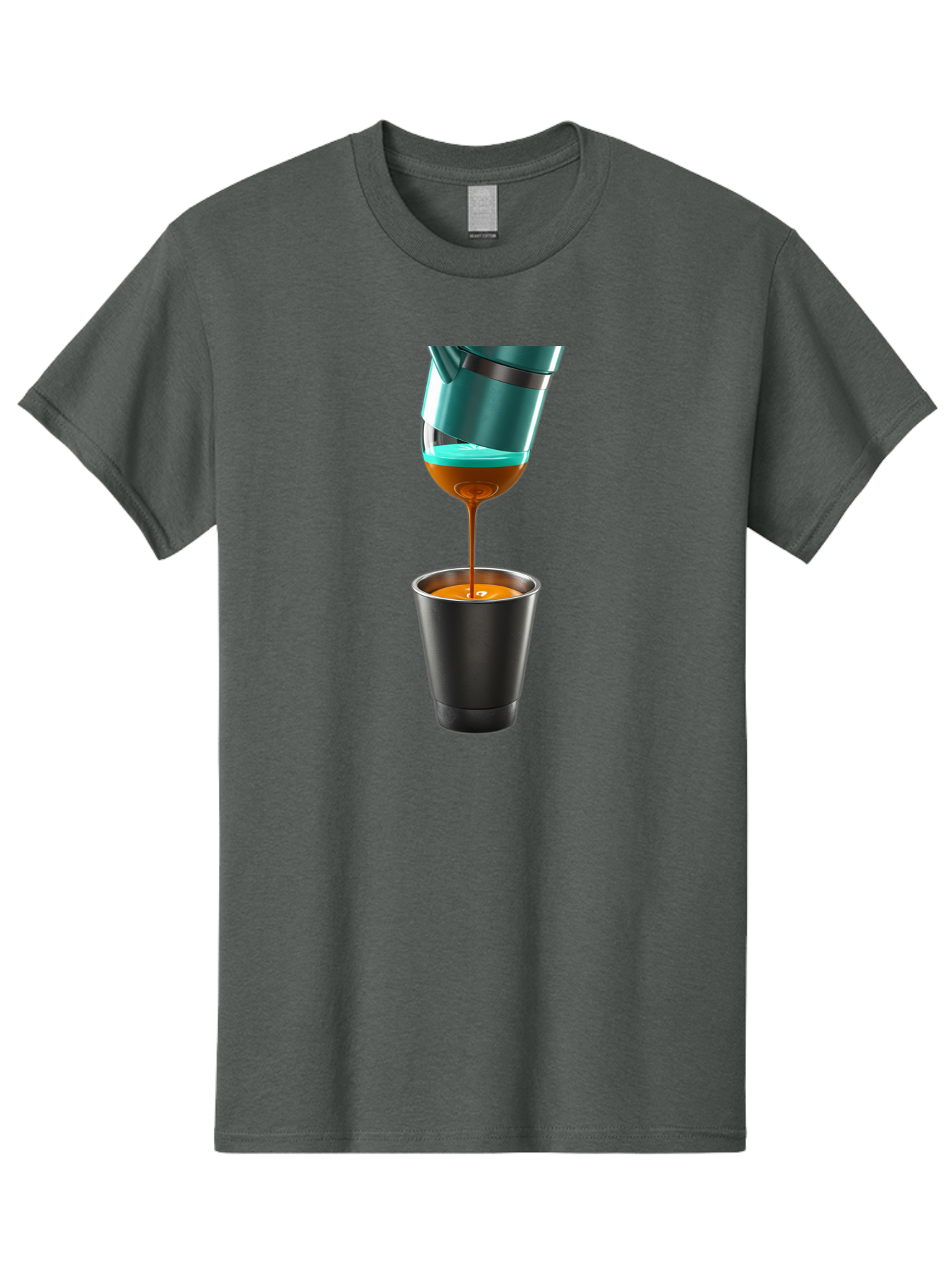 Coffee-Pouring Men'S Graphic Tee, 100% Cotton, Comfortable Casual Summer Wear, Machine Washable, Espresso Being Poured, Coffee Machine, Dark Brown Liquid, Small Black Cup, Crema On Top, Coffee Lover, Morning Routine, Espresso Shot Bab807