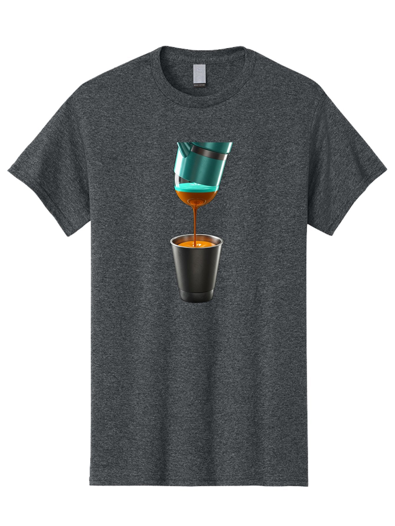 Coffee-Pouring Men'S Graphic Tee, 100% Cotton, Comfortable Casual Summer Wear, Machine Washable, Espresso Being Poured, Coffee Machine, Dark Brown Liquid, Small Black Cup, Crema On Top, Coffee Lover, Morning Routine, Espresso Shot Bab807