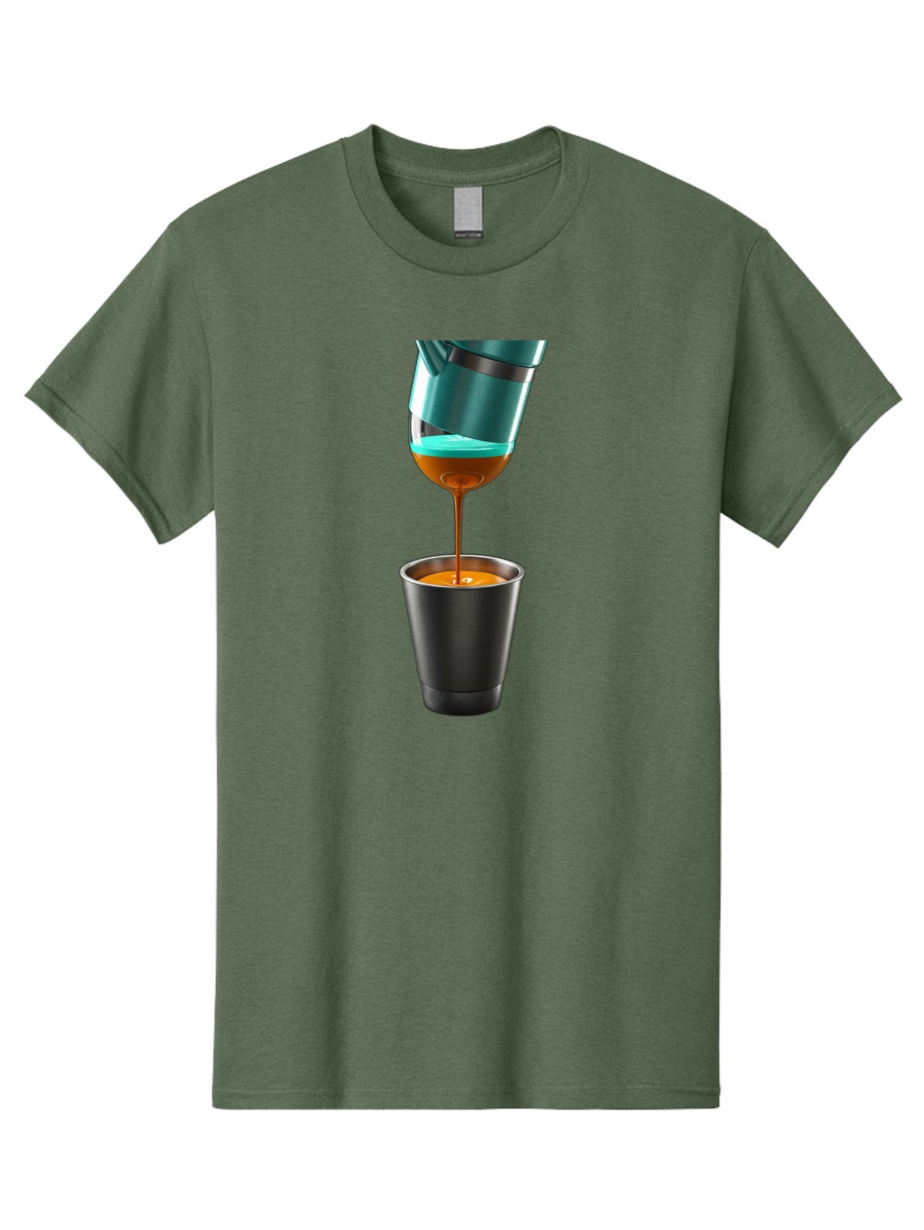 Coffee-Pouring Men'S Graphic Tee, 100% Cotton, Comfortable Casual Summer Wear, Machine Washable, Espresso Being Poured, Coffee Machine, Dark Brown Liquid, Small Black Cup, Crema On Top, Coffee Lover, Morning Routine, Espresso Shot Bab807 7