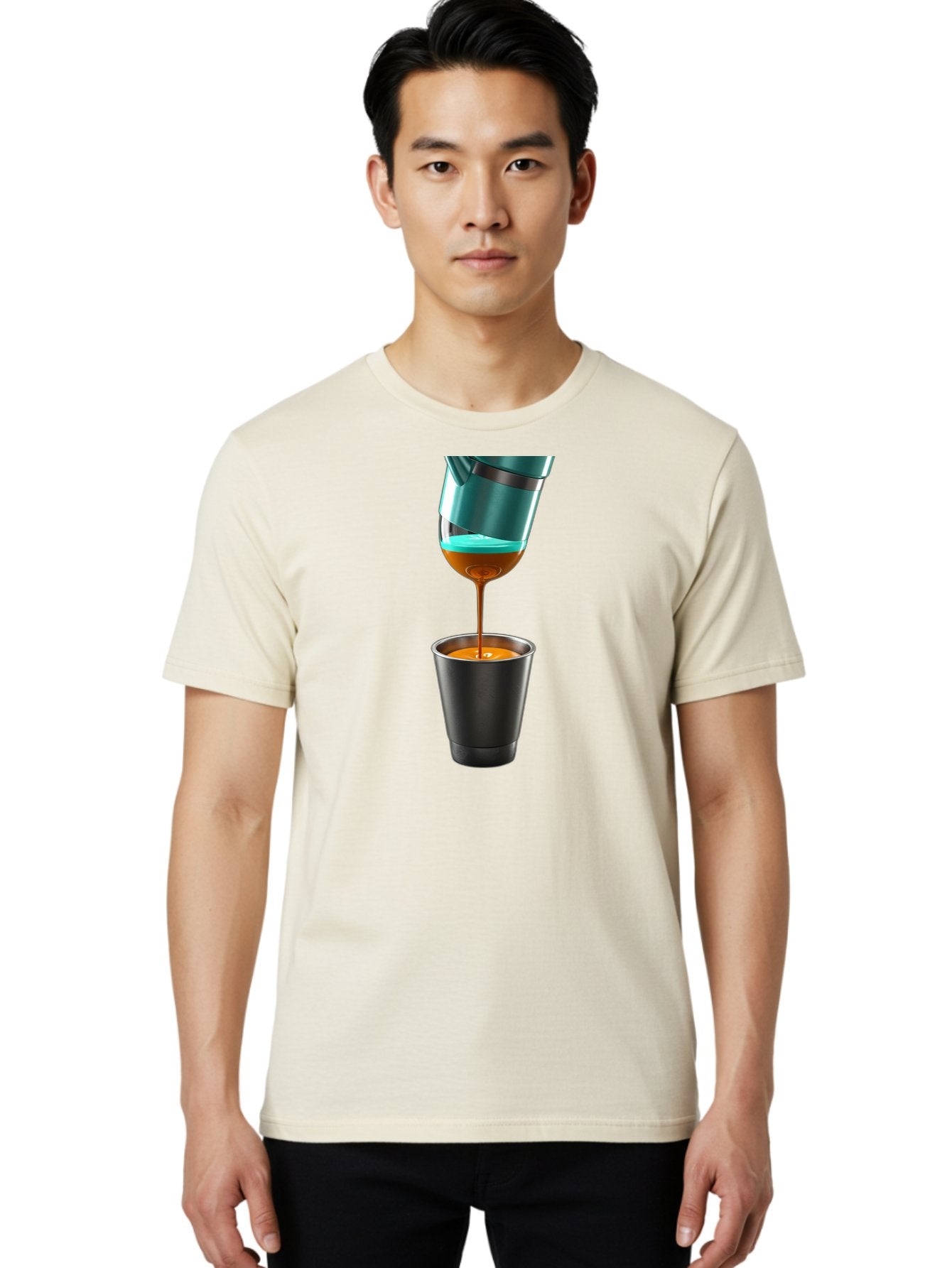Coffee-Pouring Men'S Graphic Tee, 100% Cotton, Comfortable Casual Summer Wear, Machine Washable, Espresso Being Poured, Coffee Machine, Dark Brown Liquid, Small Black Cup, Crema On Top, Coffee Lover, Morning Routine, Espresso Shot Bab807 28