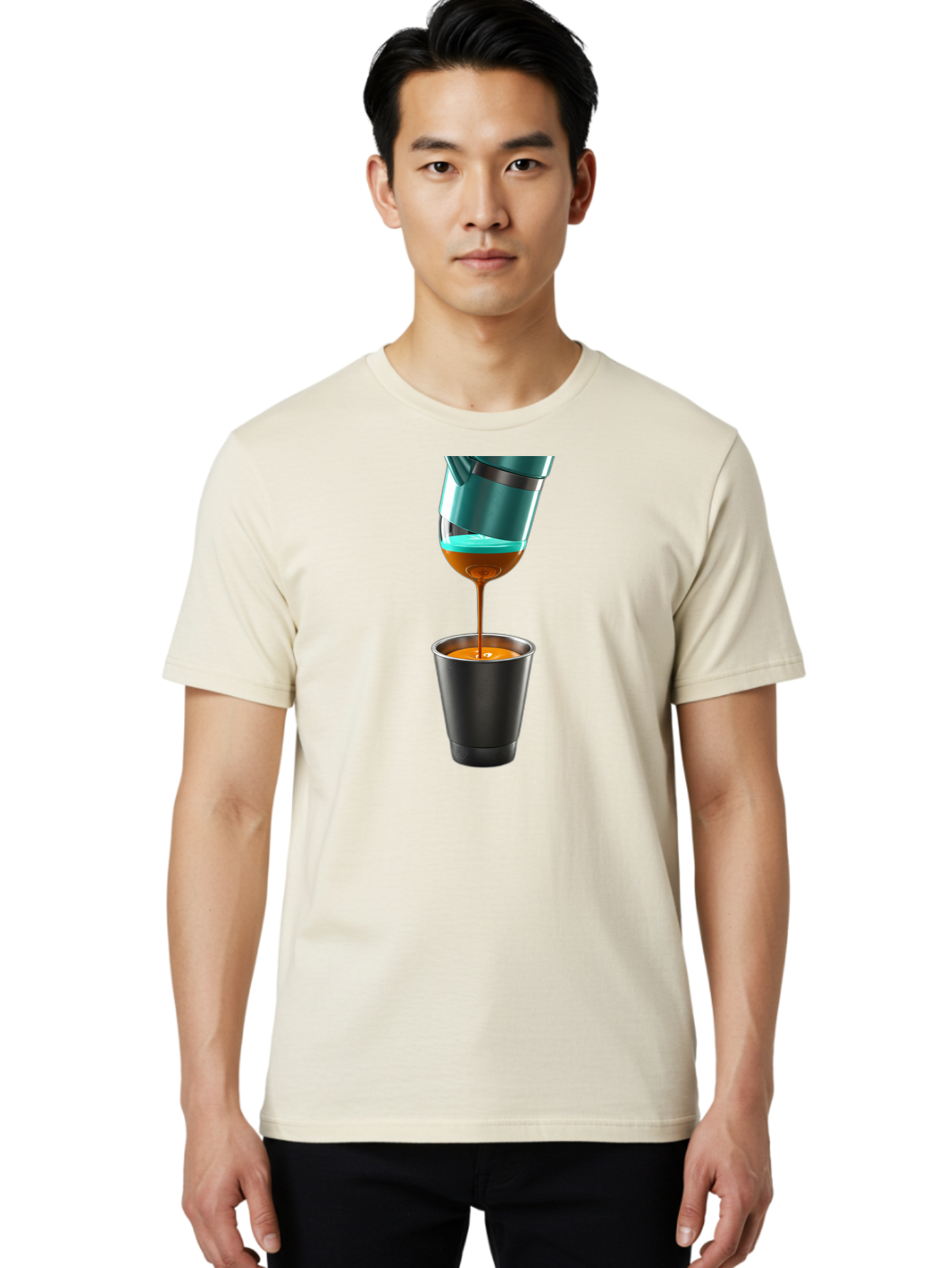 Coffee-Pouring Men'S Graphic Tee, 100% Cotton, Comfortable Casual Summer Wear, Machine Washable, Espresso Being Poured, Coffee Machine, Dark Brown Liquid, Small Black Cup, Crema On Top, Coffee Lover, Morning Routine, Espresso Shot Bab807 18