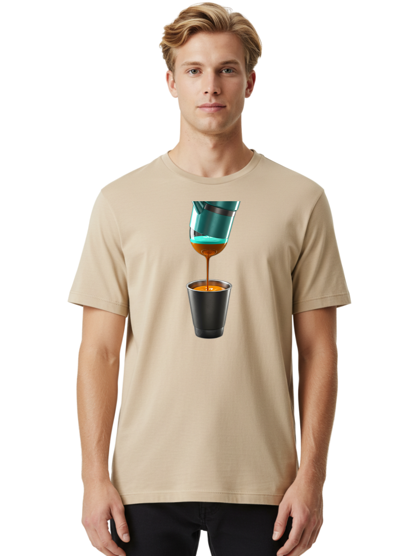Coffee-Pouring Men'S Graphic Tee, 100% Cotton, Comfortable Casual Summer Wear, Machine Washable, Espresso Being Poured, Coffee Machine, Dark Brown Liquid, Small Black Cup, Crema On Top, Coffee Lover, Morning Routine, Espresso Shot Bab807 20