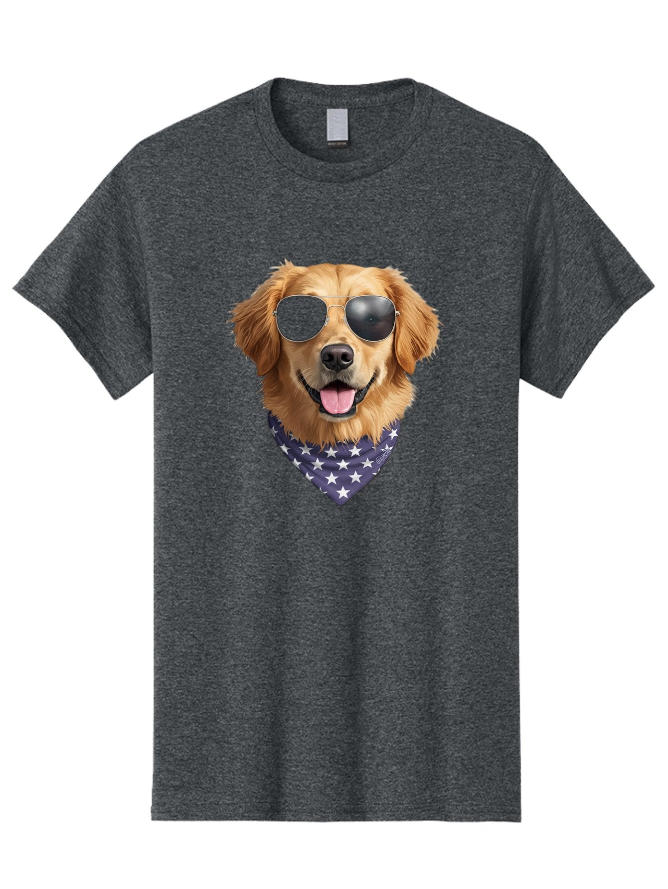 Cool-Dog-1 Men'S Graphic Tee, 100% Cotton, Comfortable Casual Summer Wear, Machine Washable, Funny Dog, Golden Retriever, Sunglasses, Patriotic Bandana, White Stars, Cool Canine, Dog Portrait, Stylish Pet, Playful Pup, American Flag Style Bab812 9