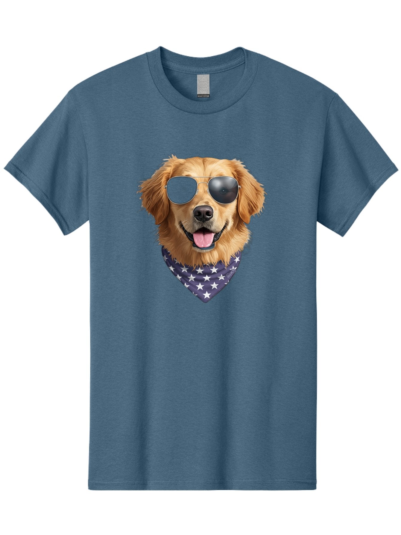 Cool-Dog-1 Men'S Graphic Tee, 100% Cotton, Comfortable Casual Summer Wear, Machine Washable, Funny Dog, Golden Retriever, Sunglasses, Patriotic Bandana, White Stars, Cool Canine, Dog Portrait, Stylish Pet, Playful Pup, American Flag Style Bab812 6