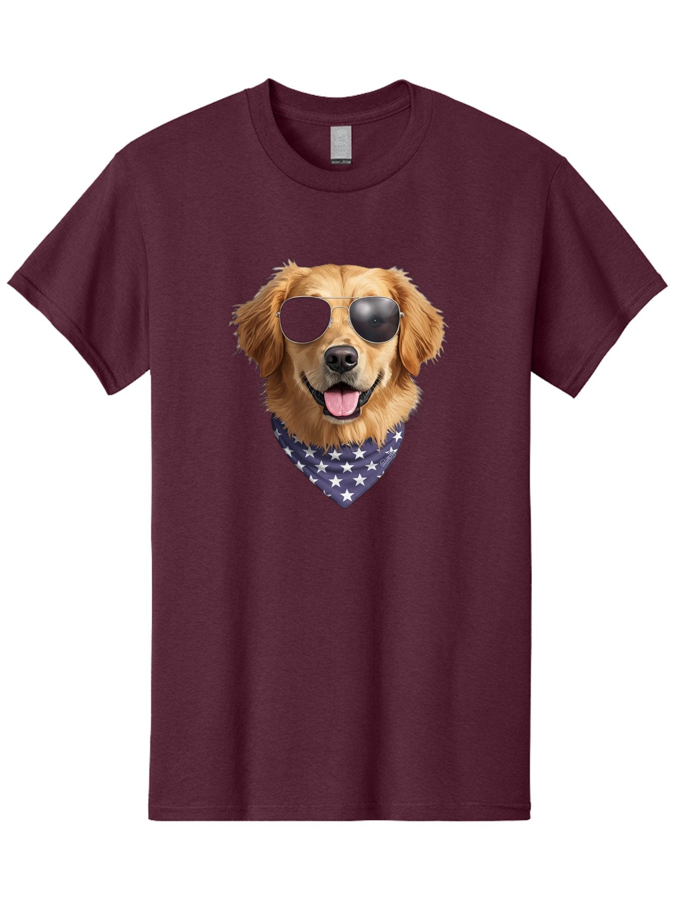 Cool-Dog-1 Men'S Graphic Tee, 100% Cotton, Comfortable Casual Summer Wear, Machine Washable, Funny Dog, Golden Retriever, Sunglasses, Patriotic Bandana, White Stars, Cool Canine, Dog Portrait, Stylish Pet, Playful Pup, American Flag Style Bab812 11