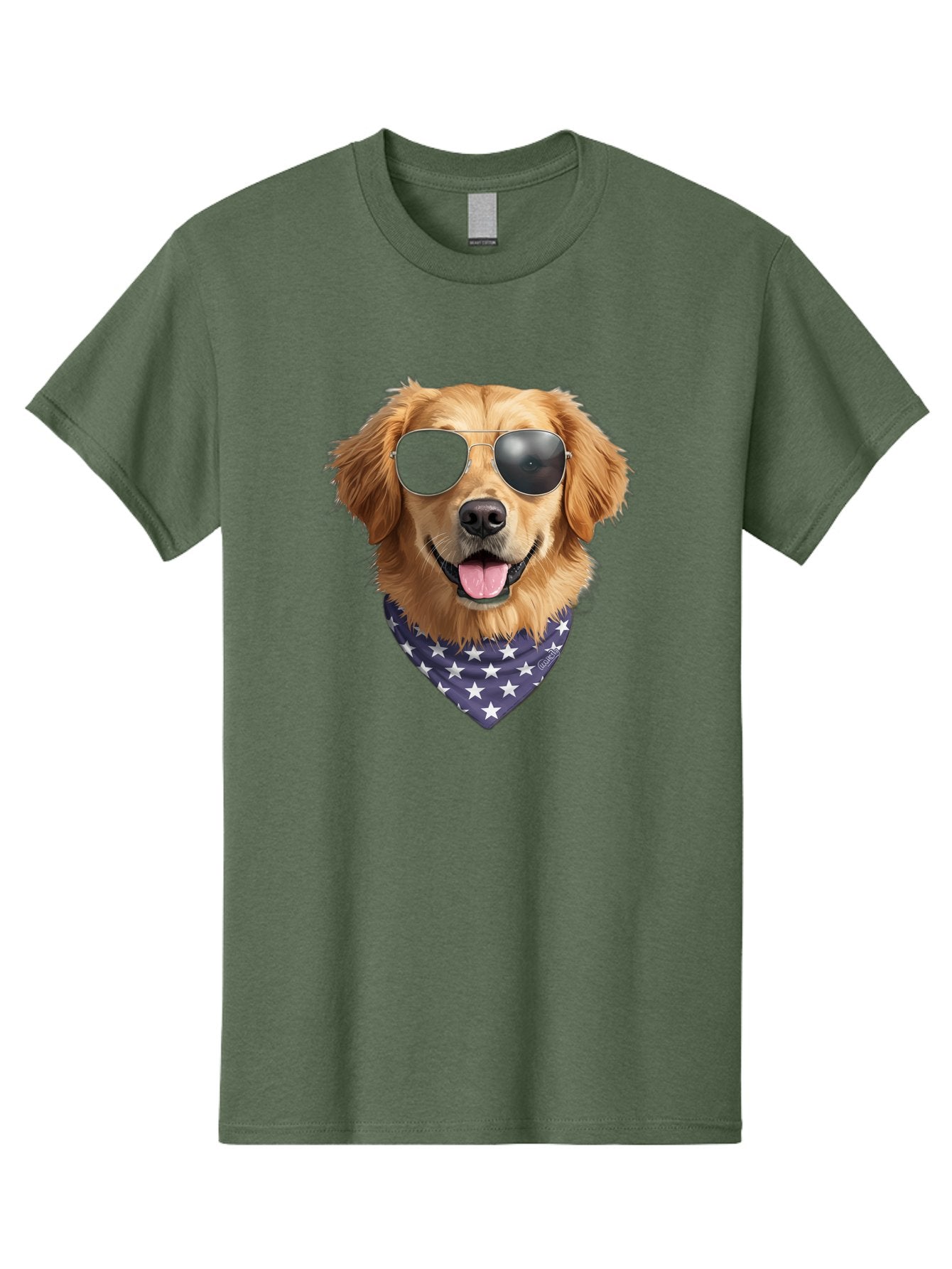 Cool-Dog-1 Men'S Graphic Tee, 100% Cotton, Comfortable Casual Summer Wear, Machine Washable, Funny Dog, Golden Retriever, Sunglasses, Patriotic Bandana, White Stars, Cool Canine, Dog Portrait, Stylish Pet, Playful Pup, American Flag Style Bab812 7