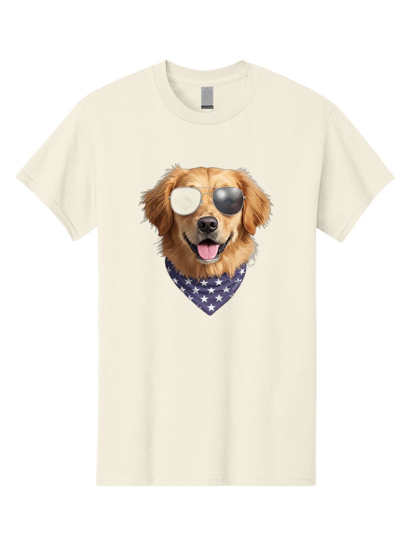 Cool-Dog-1 Men'S Graphic Tee, 100% Cotton, Comfortable Casual Summer Wear, Machine Washable, Funny Dog, Golden Retriever, Sunglasses, Patriotic Bandana, White Stars, Cool Canine, Dog Portrait, Stylish Pet, Playful Pup, American Flag Style Bab812 8