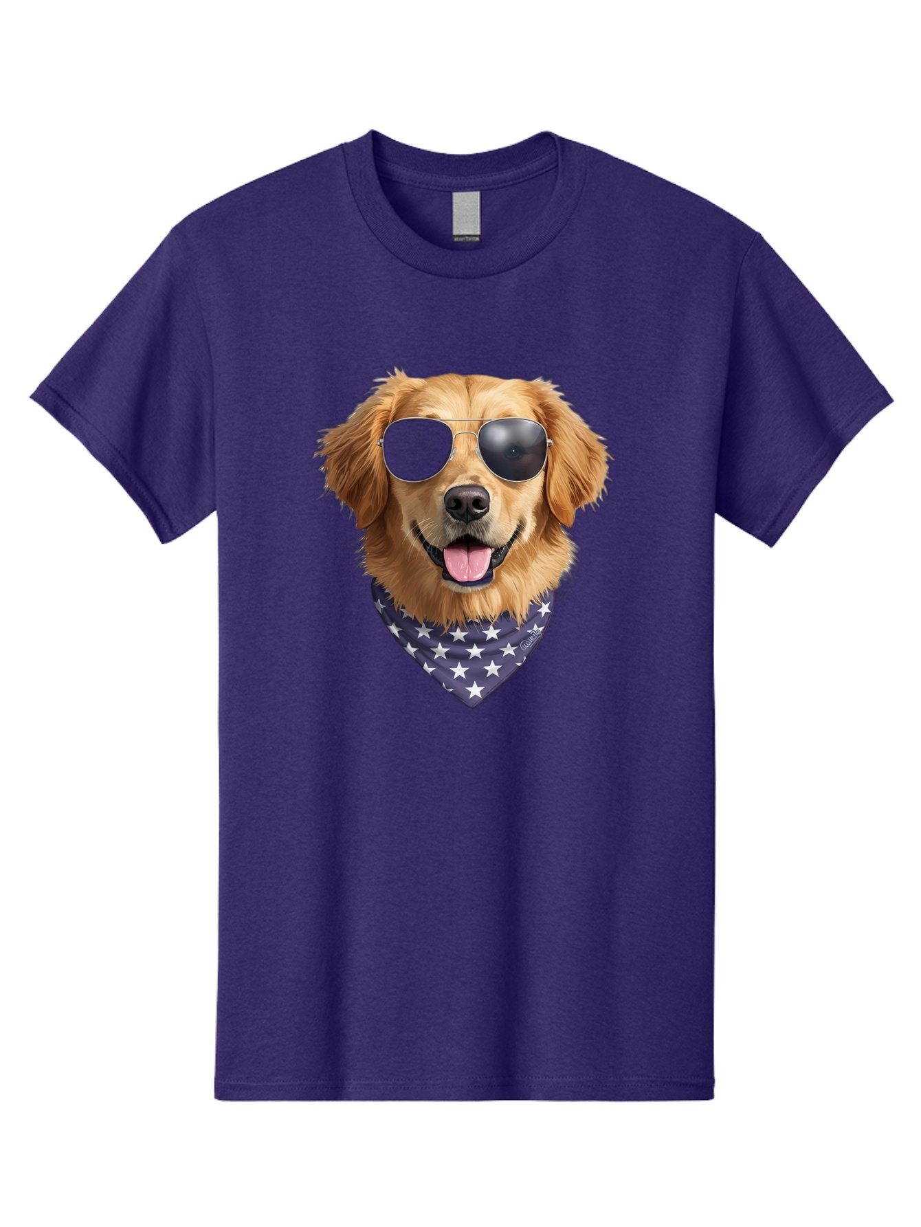 Cool-Dog-1 Men'S Graphic Tee, 100% Cotton, Comfortable Casual Summer Wear, Machine Washable, Funny Dog, Golden Retriever, Sunglasses, Patriotic Bandana, White Stars, Cool Canine, Dog Portrait, Stylish Pet, Playful Pup, American Flag Style Bab812 10