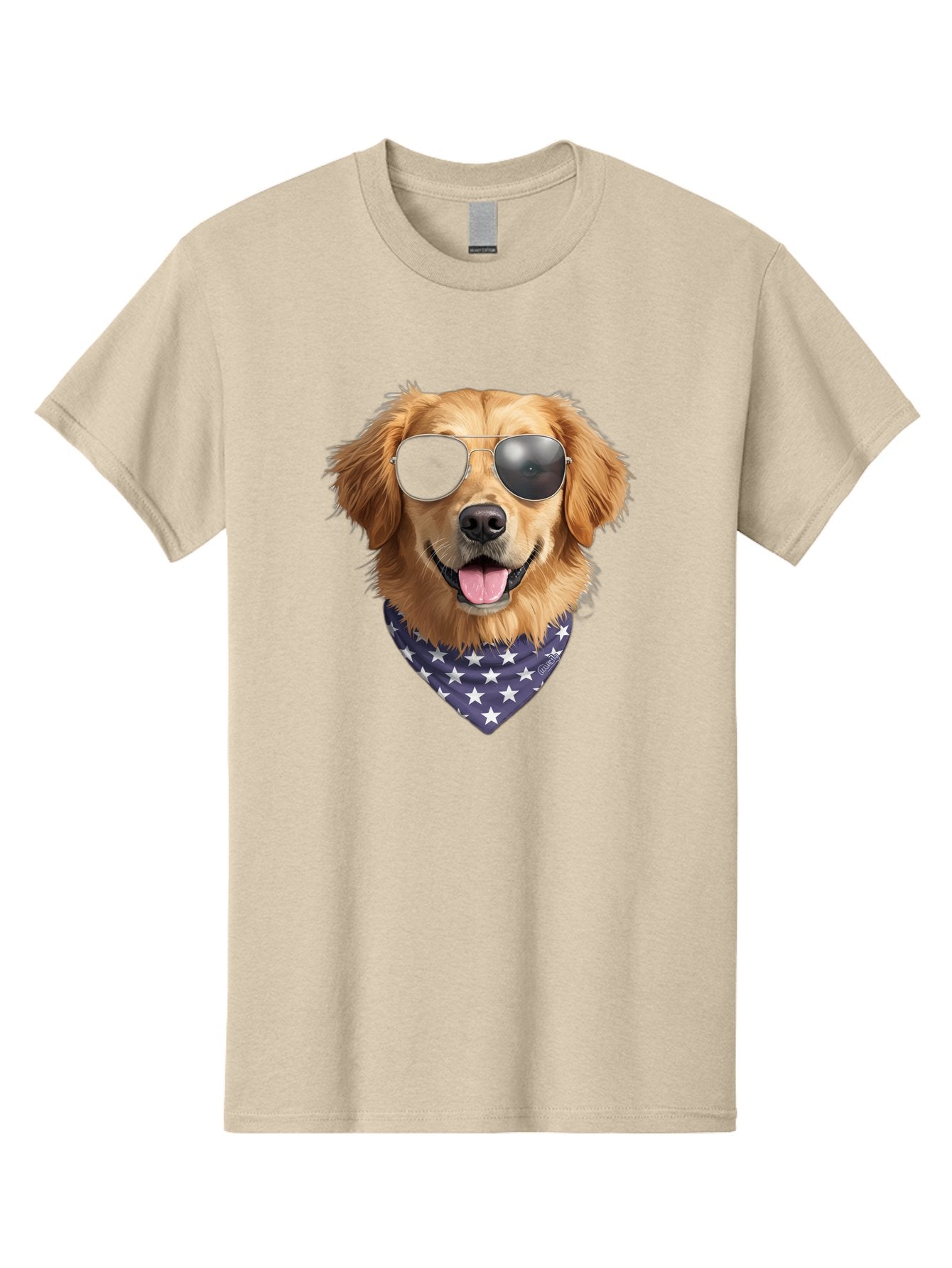 Cool-Dog-1 Men'S Graphic Tee, 100% Cotton, Comfortable Casual Summer Wear, Machine Washable, Funny Dog, Golden Retriever, Sunglasses, Patriotic Bandana, White Stars, Cool Canine, Dog Portrait, Stylish Pet, Playful Pup, American Flag Style Bab812 14