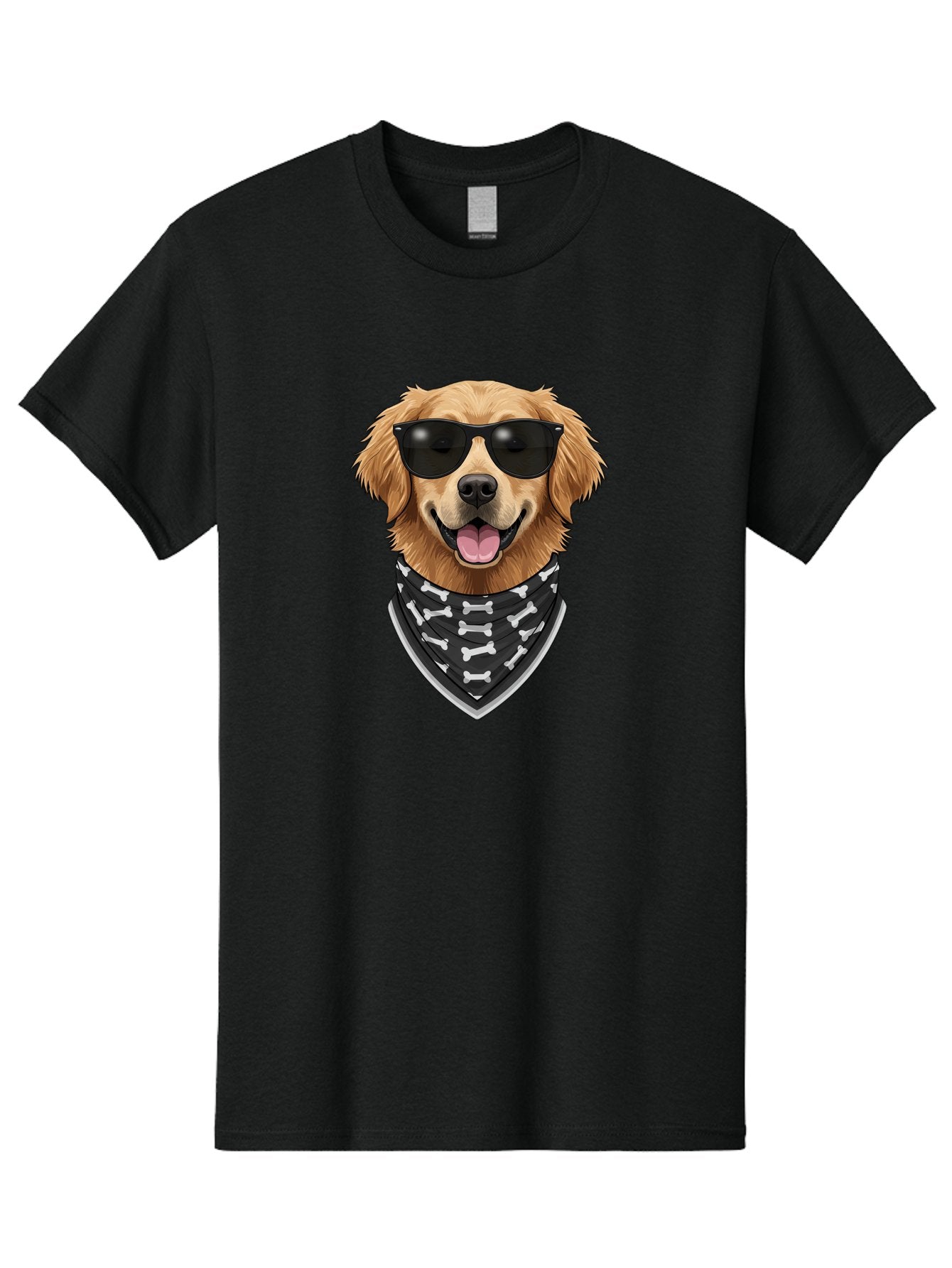 Cool-Dog-2 Men'S Graphic Tee, 100% Cotton, Comfortable Casual Summer Wear, Machine Washable, Golden Retriever Dog, Sunglasses, Bandana, Bone Pattern, Dog Fashion, Cool Dog, Cartoon Style, Humor, Fun Design Bab813 3