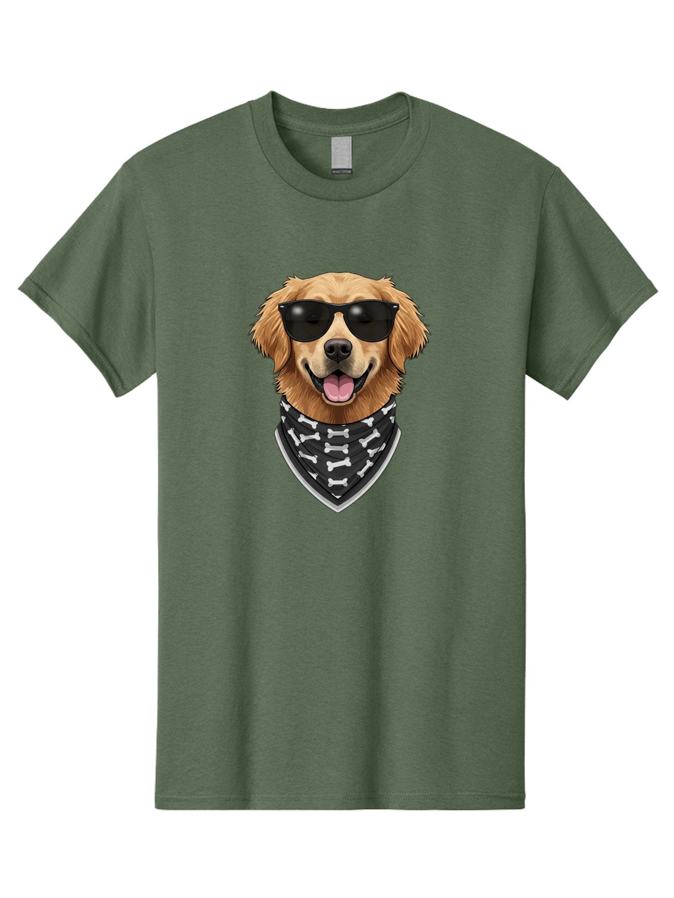 Cool-Dog-2 Men'S Graphic Tee, 100% Cotton, Comfortable Casual Summer Wear, Machine Washable, Golden Retriever Dog, Sunglasses, Bandana, Bone Pattern, Dog Fashion, Cool Dog, Cartoon Style, Humor, Fun Design Bab813 5