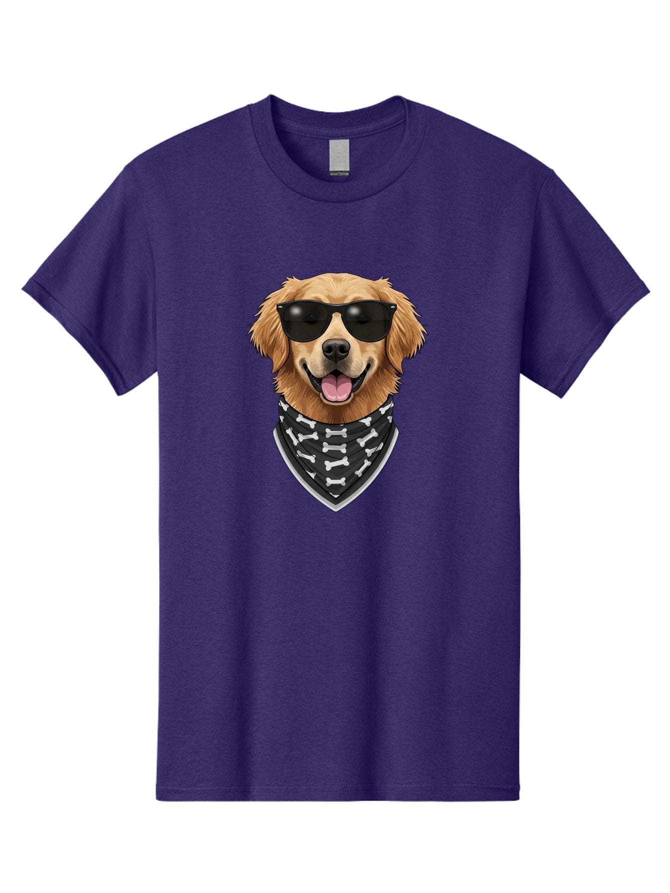 Cool-Dog-2 Men'S Graphic Tee, 100% Cotton, Comfortable Casual Summer Wear, Machine Washable, Golden Retriever Dog, Sunglasses, Bandana, Bone Pattern, Dog Fashion, Cool Dog, Cartoon Style, Humor, Fun Design Bab813 14