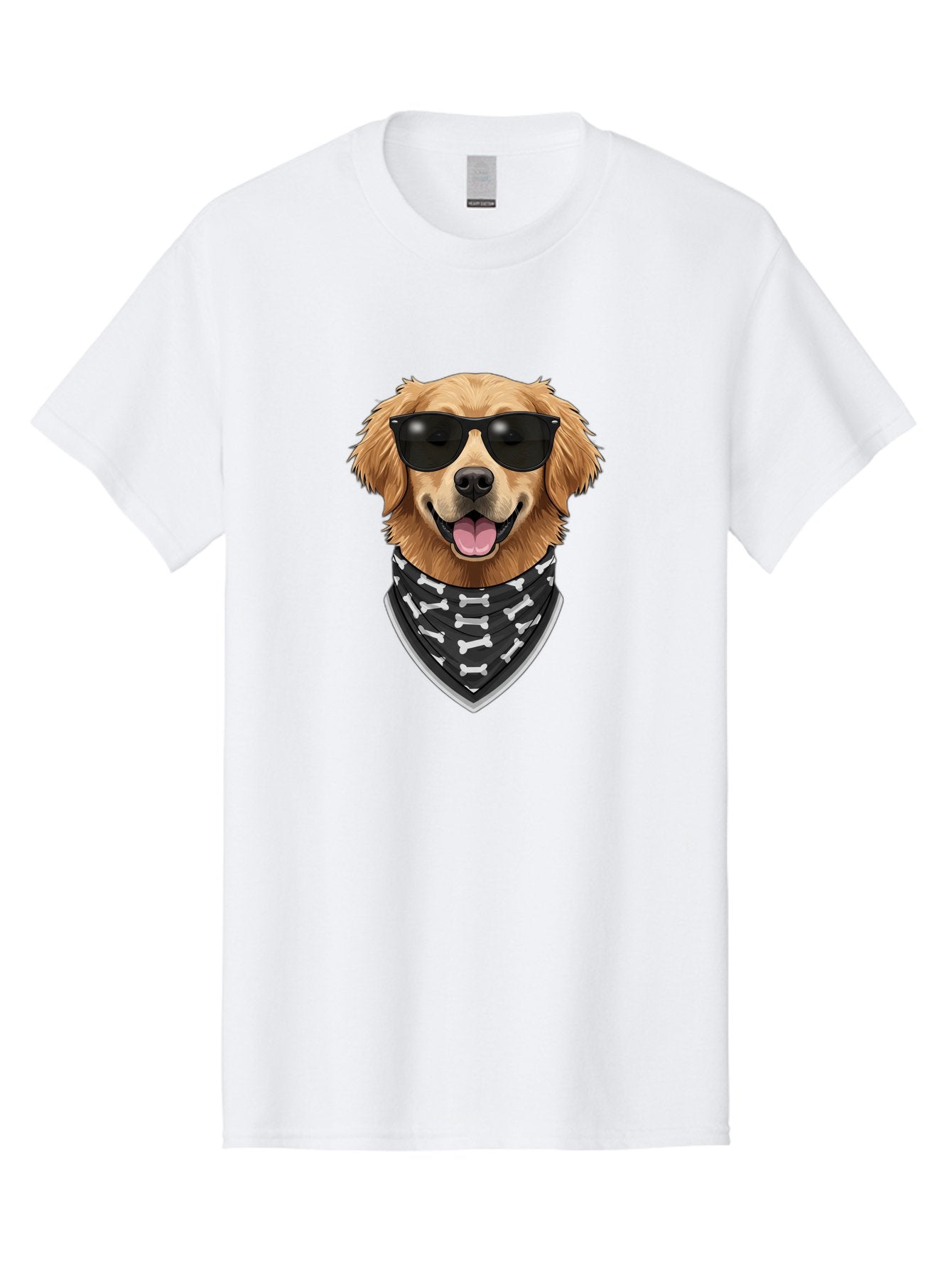 Cool-Dog-2 Men'S Graphic Tee, 100% Cotton, Comfortable Casual Summer Wear, Machine Washable, Golden Retriever Dog, Sunglasses, Bandana, Bone Pattern, Dog Fashion, Cool Dog, Cartoon Style, Humor, Fun Design Bab813