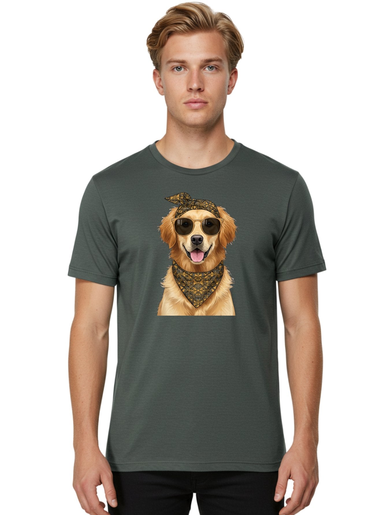 Cool-Dog-3 Men'S Graphic Tee, 100% Cotton, Comfortable Casual Summer Wear, Machine Washable, Happy Dog, Golden Retriever, Sunglasses, Bandana, Cool Dog, Furry Friend, Funky Pet, Trendy Animal, Dog Accessories, Pet Fashion Bab814 29