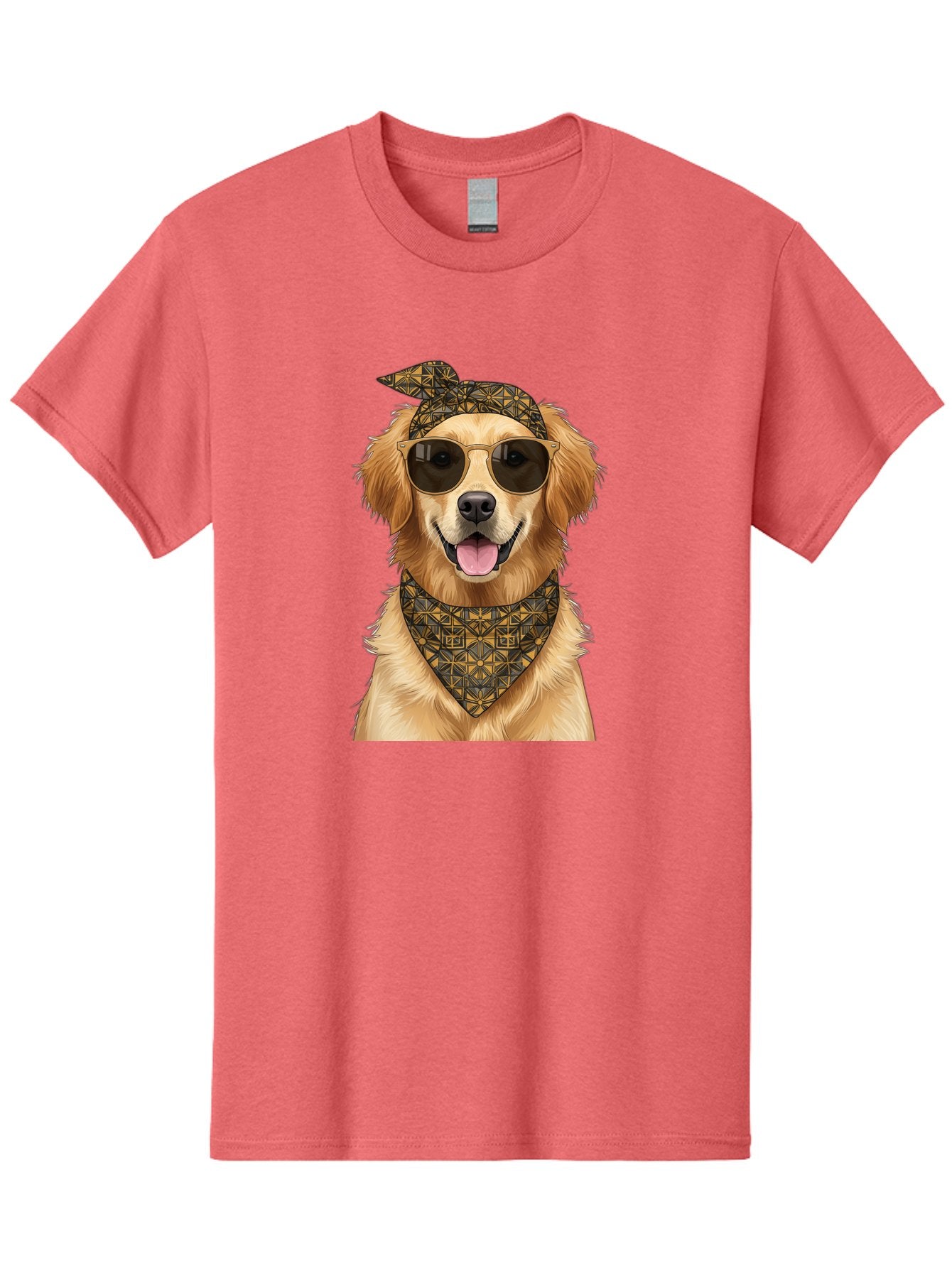 Cool-Dog-3 Men'S Graphic Tee, 100% Cotton, Comfortable Casual Summer Wear, Machine Washable, Happy Dog, Golden Retriever, Sunglasses, Bandana, Cool Dog, Furry Friend, Funky Pet, Trendy Animal, Dog Accessories, Pet Fashion Bab814