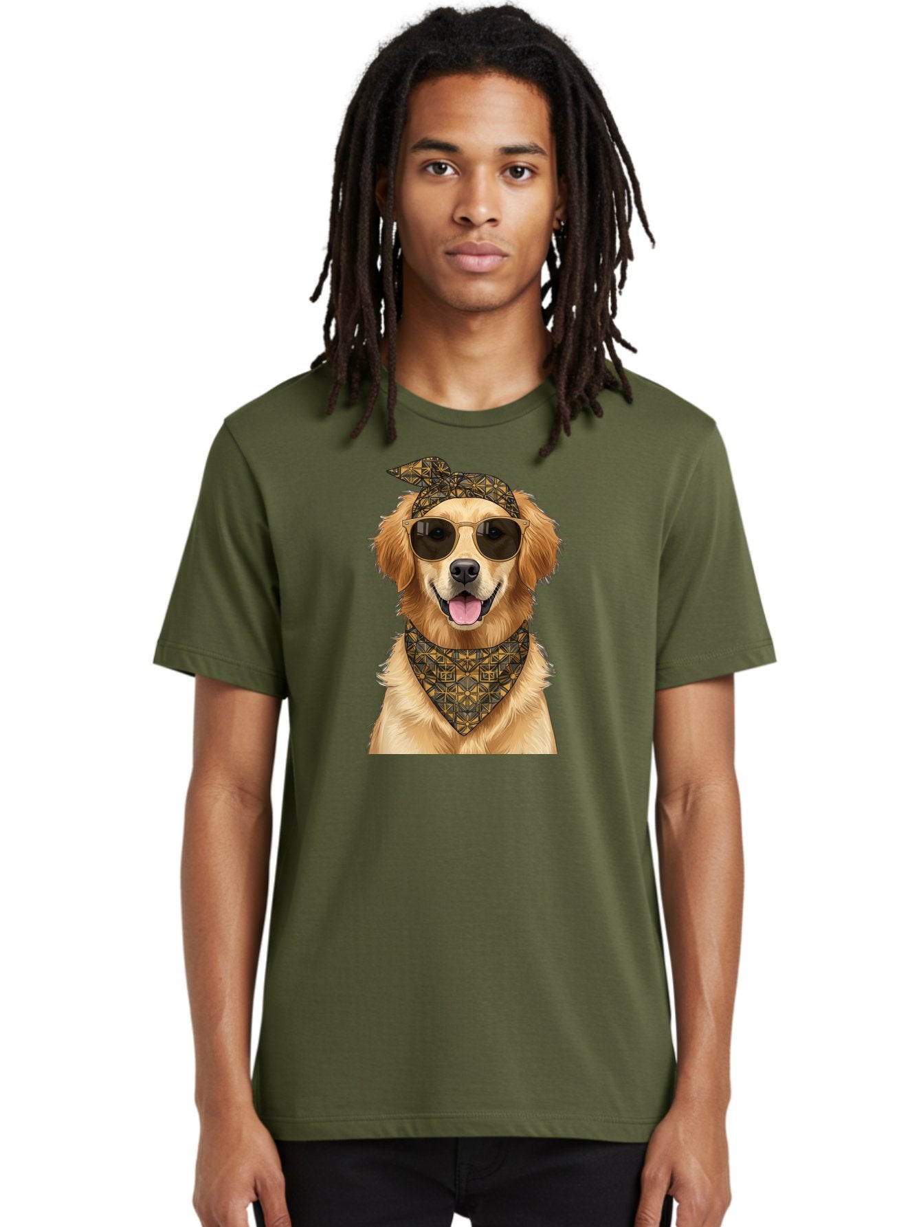 Cool-Dog-3 Men'S Graphic Tee, 100% Cotton, Comfortable Casual Summer Wear, Machine Washable, Happy Dog, Golden Retriever, Sunglasses, Bandana, Cool Dog, Furry Friend, Funky Pet, Trendy Animal, Dog Accessories, Pet Fashion Bab814 28