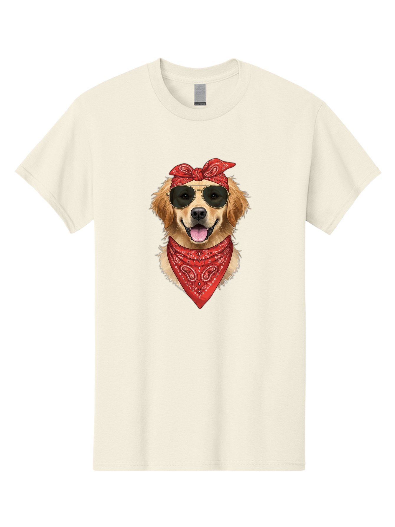 Cool-Dog Men'S Graphic Tee, 100% Cotton, Comfortable Casual Summer Wear, Machine Washable, Golden Retriever Dog, Red Bandana, Sunglasses, Cool Dog, Funny Dog, Dog Portrait, Canine Fashion, Stylish Pet Bab815 15