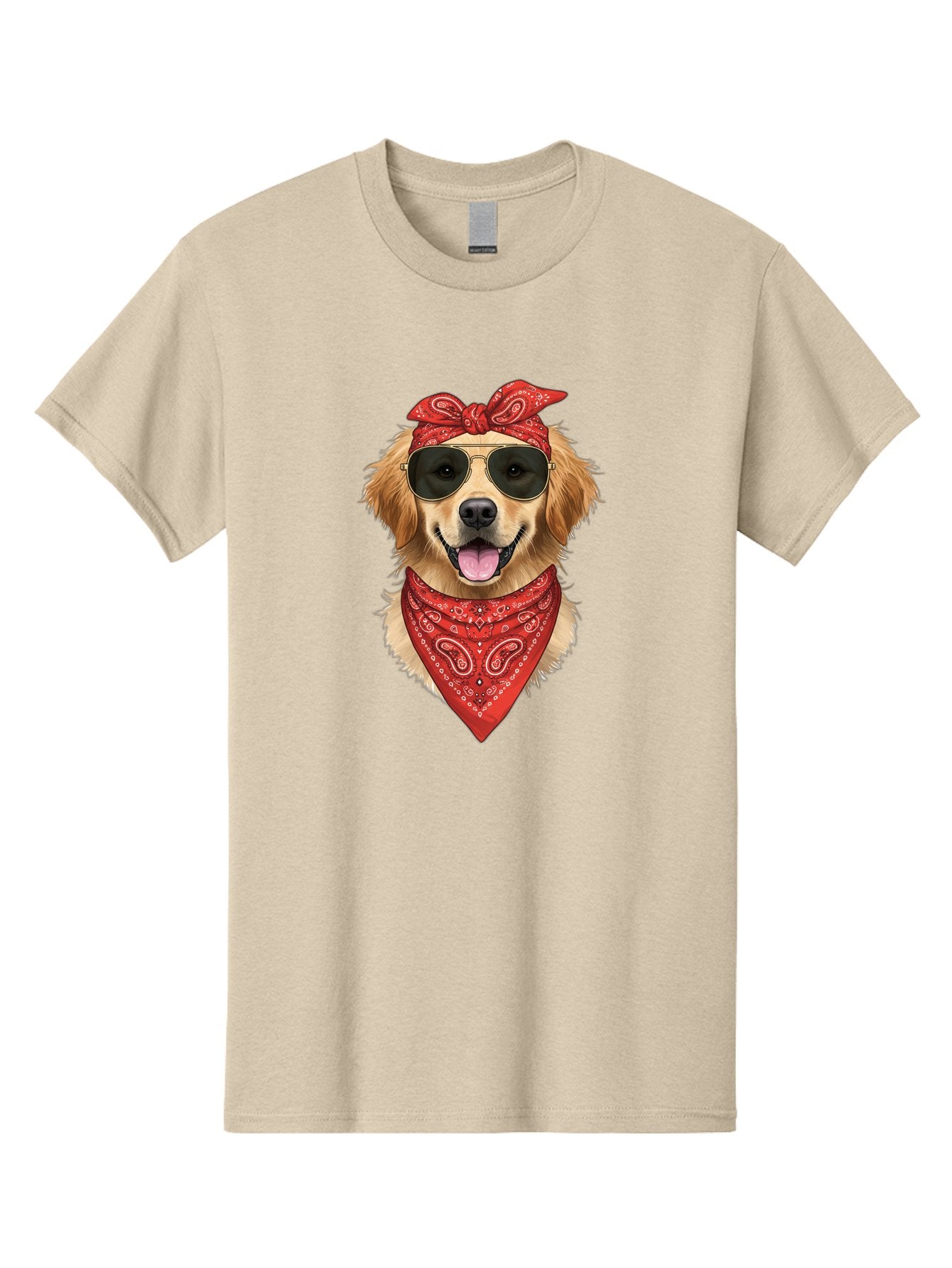 Cool-Dog Men'S Graphic Tee, 100% Cotton, Comfortable Casual Summer Wear, Machine Washable, Golden Retriever Dog, Red Bandana, Sunglasses, Cool Dog, Funny Dog, Dog Portrait, Canine Fashion, Stylish Pet Bab815 5