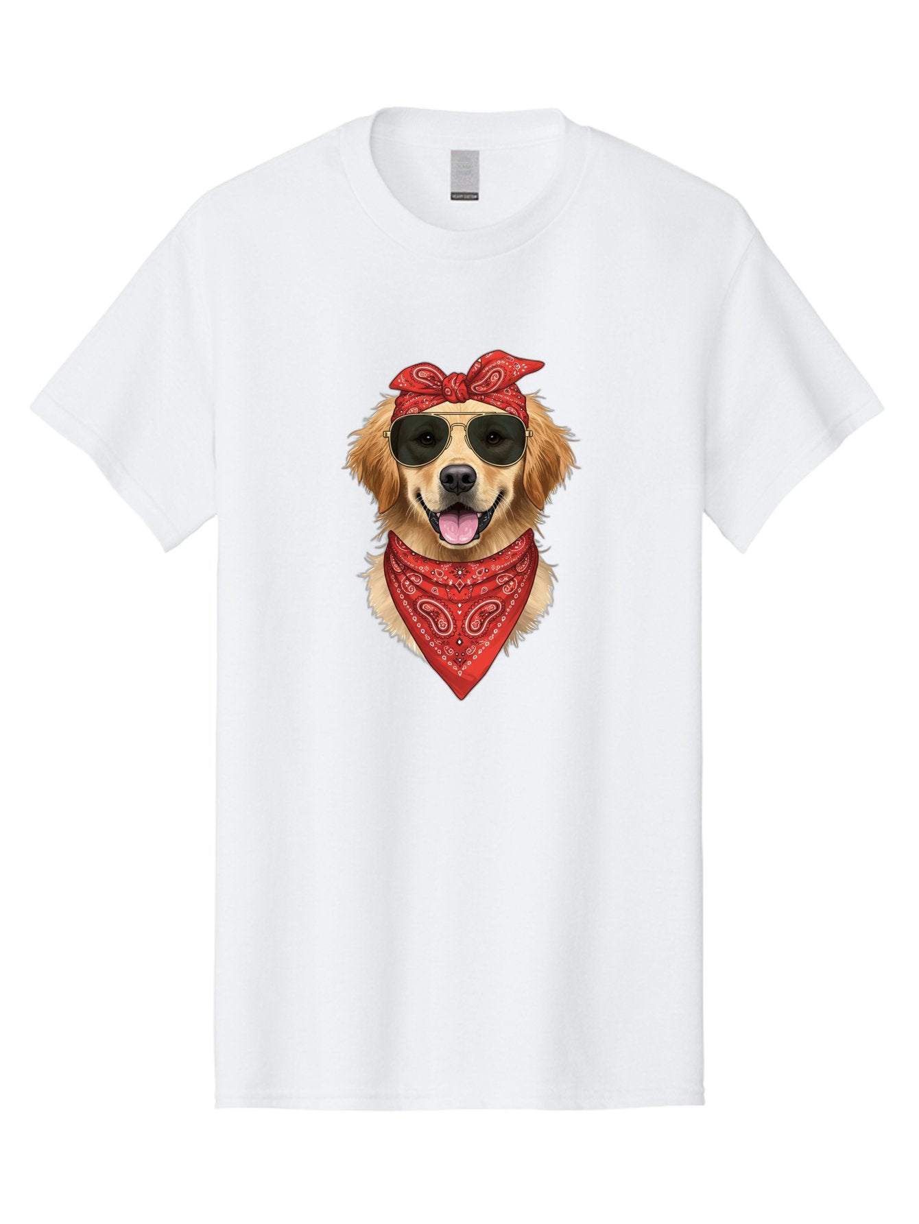 Cool-Dog Men'S Graphic Tee, 100% Cotton, Comfortable Casual Summer Wear, Machine Washable, Golden Retriever Dog, Red Bandana, Sunglasses, Cool Dog, Funny Dog, Dog Portrait, Canine Fashion, Stylish Pet Bab815 8