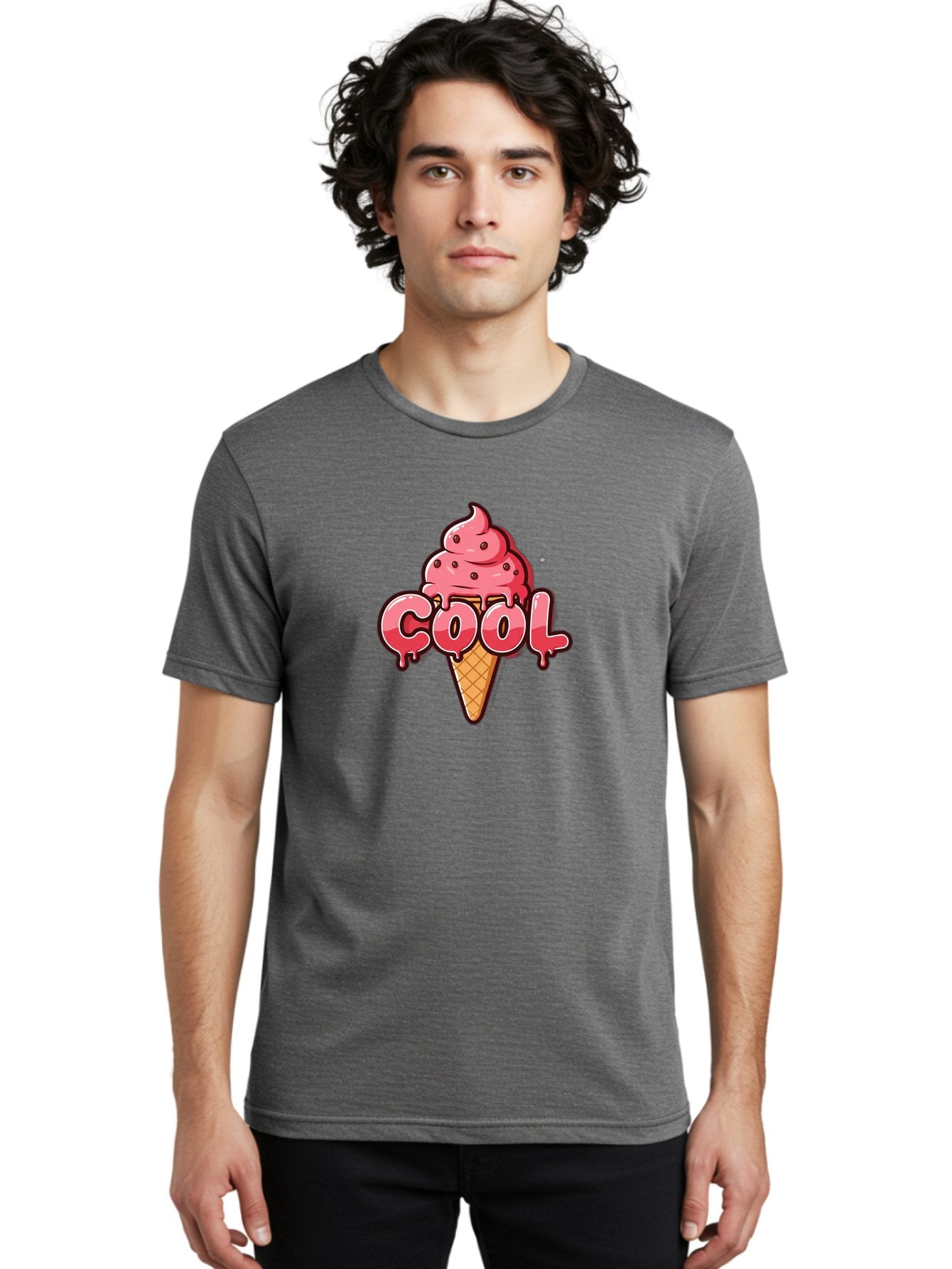 Cool-Ice-Cream Men'S Graphic Tee, 100% Cotton, Comfortable Casual Summer Wear, Machine Washable, Cool Ice Cream, Sweet Treat, Ice Cream Cone, Melting Ice Cream, Dripping Ice Cream, Summer Dessert, Chocolate Chip Ice Cream, Cartoon Illustration Bab816 20