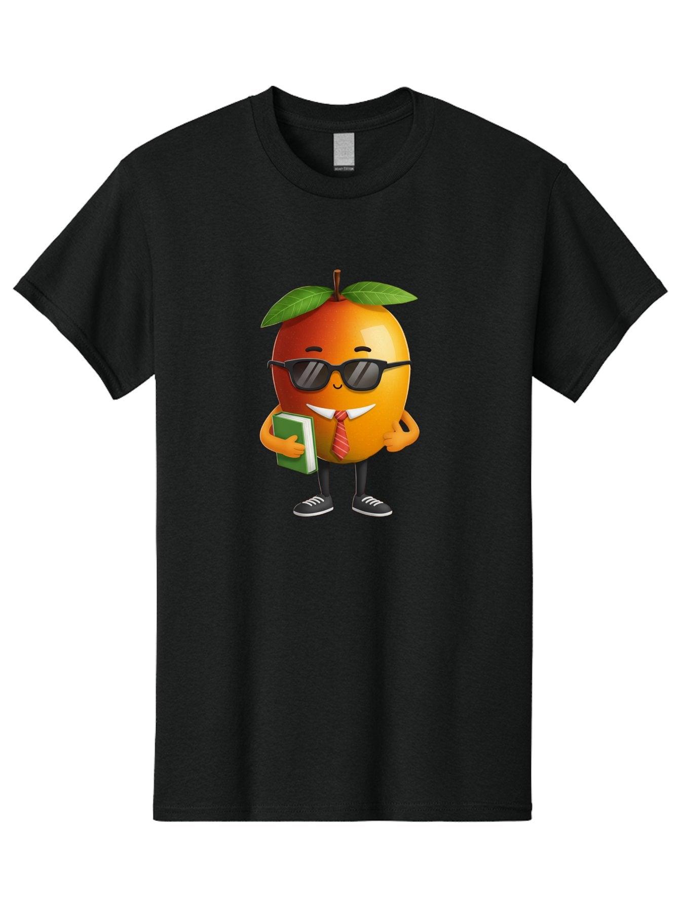 Cool-Orange Men'S Graphic Tee, 100% Cotton, Comfortable Casual Summer Wear, Machine Washable, Cartoon Orange, Sunglasses, Red Tie, Green Book, Black Shoes, Funny Character, Citrus Fruit, Happy Face, Vibrant Orange, Playful Illustration, Bab817 3