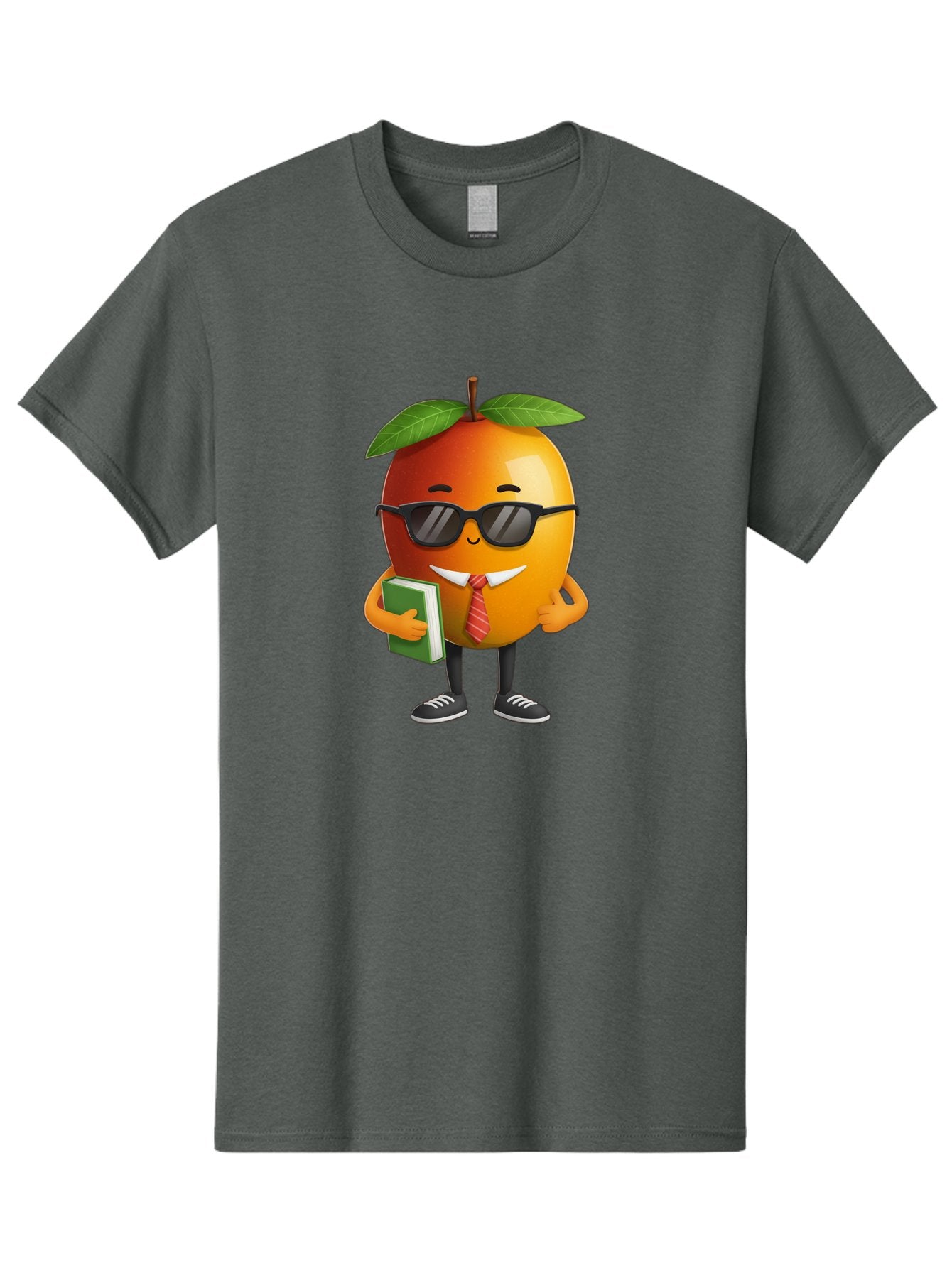 Cool-Orange Men'S Graphic Tee, 100% Cotton, Comfortable Casual Summer Wear, Machine Washable, Cartoon Orange, Sunglasses, Red Tie, Green Book, Black Shoes, Funny Character, Citrus Fruit, Happy Face, Vibrant Orange, Playful Illustration, Bab817