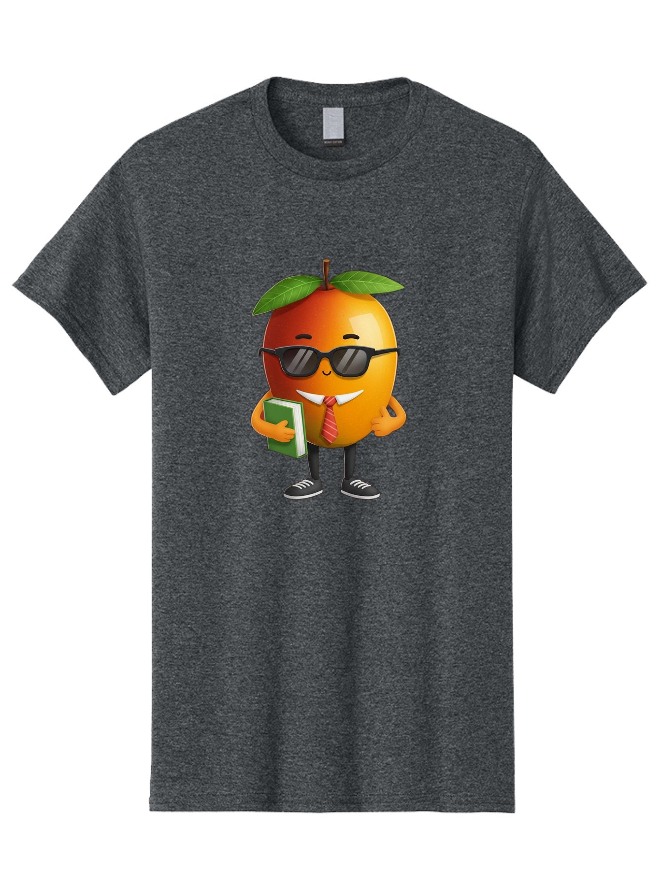 Cool-Orange Men'S Graphic Tee, 100% Cotton, Comfortable Casual Summer Wear, Machine Washable, Cartoon Orange, Sunglasses, Red Tie, Green Book, Black Shoes, Funny Character, Citrus Fruit, Happy Face, Vibrant Orange, Playful Illustration, Bab817 8