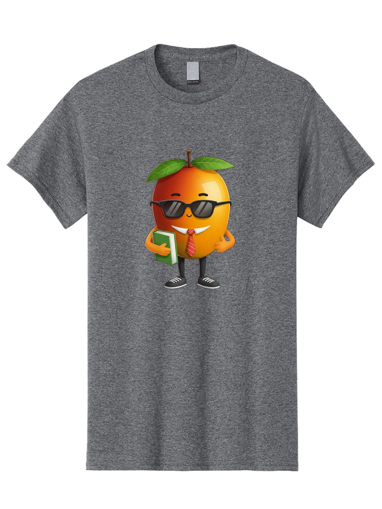 Cool-Orange Men'S Graphic Tee, 100% Cotton, Comfortable Casual Summer Wear, Machine Washable, Cartoon Orange, Sunglasses, Red Tie, Green Book, Black Shoes, Funny Character, Citrus Fruit, Happy Face, Vibrant Orange, Playful Illustration, Bab817 10